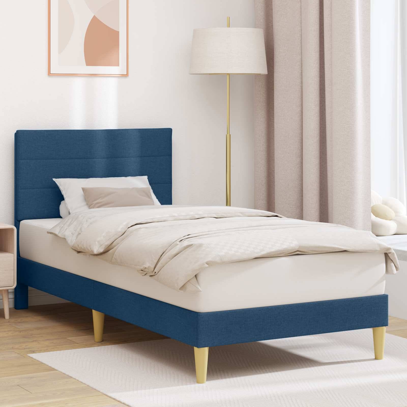 vidaXL Bettrahmen mit Kopfteil Blau 80 x 200 cm Stoff