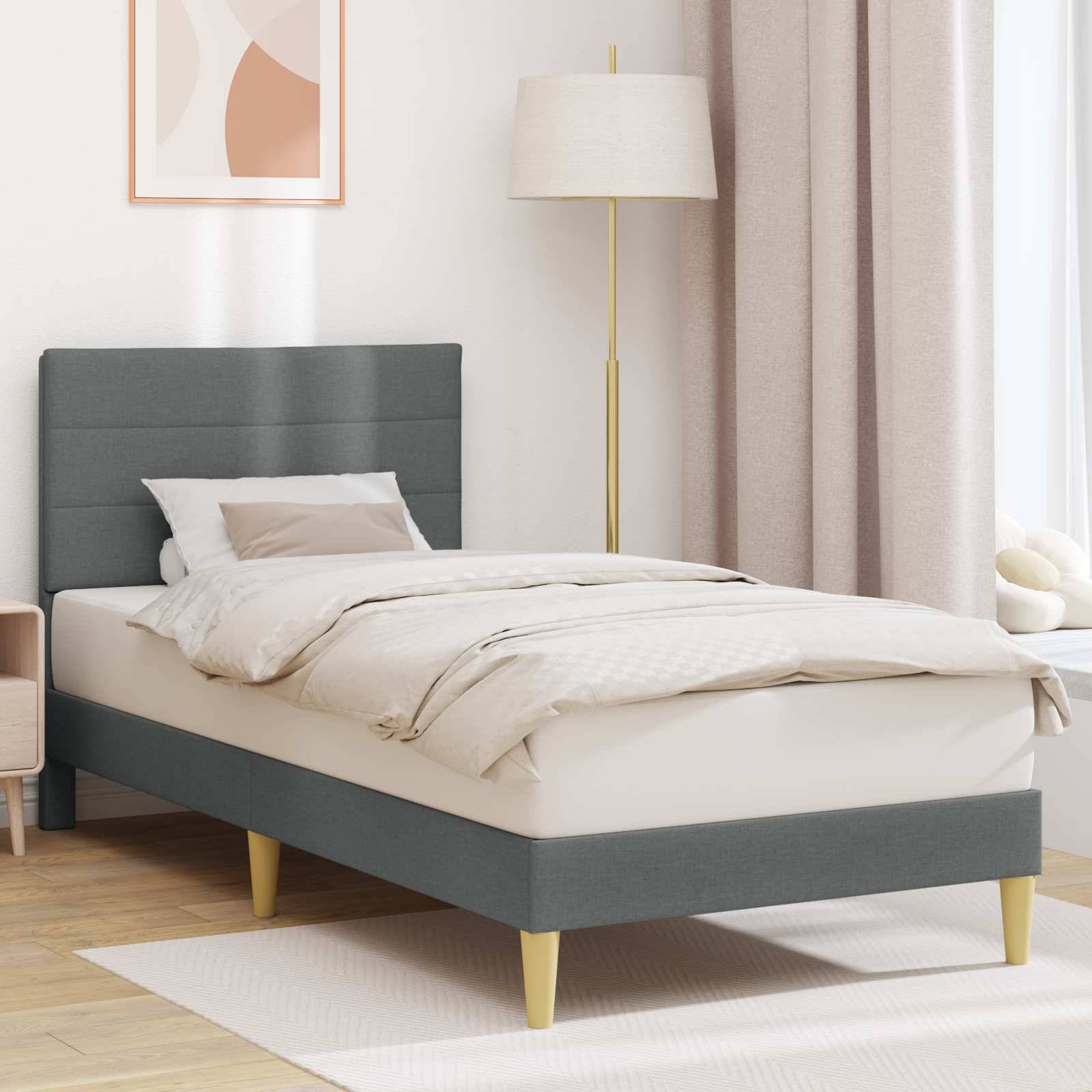 vidaXL Bettrahmen mit Kopfteil Dunkelgrau 90 x 200 cm Stoff