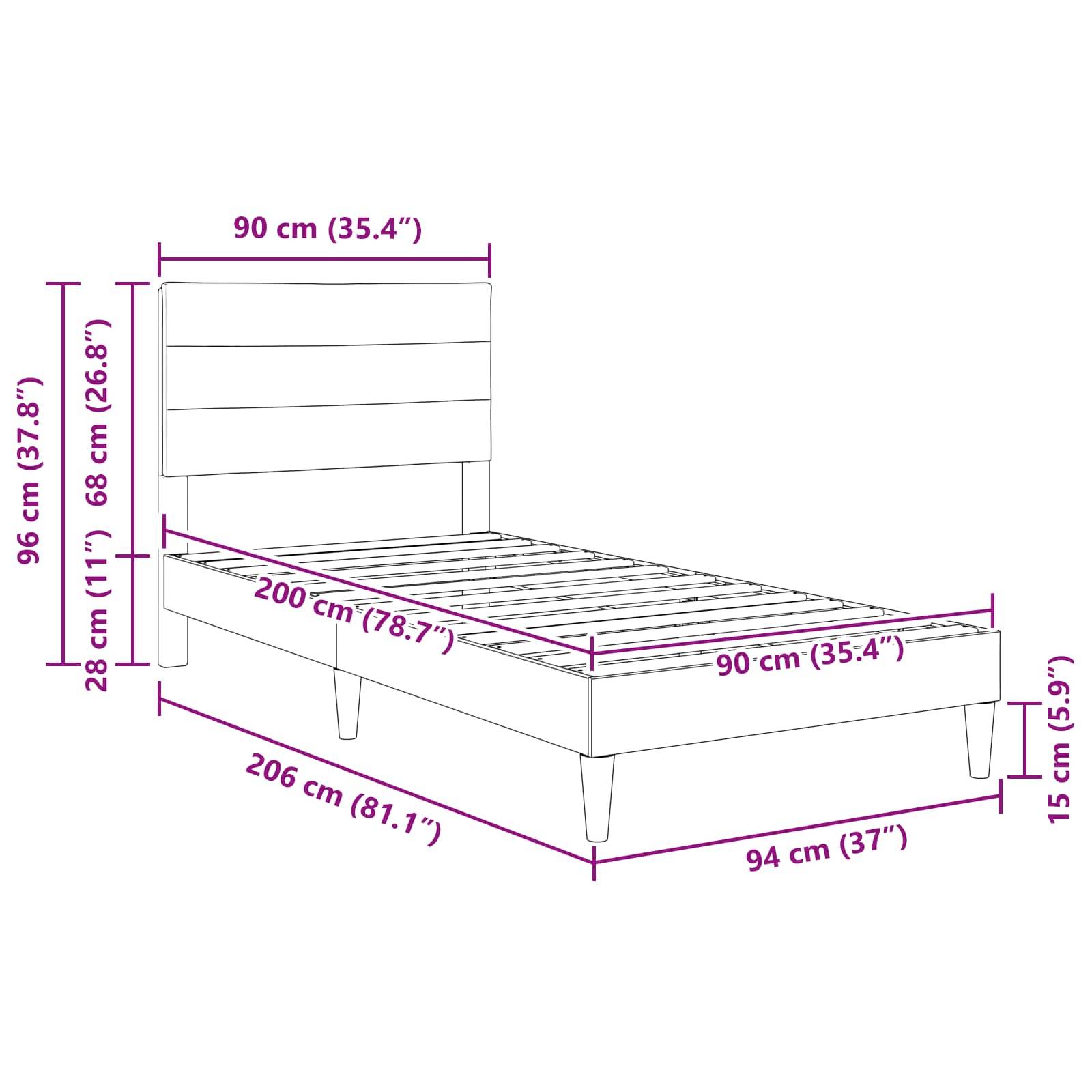 vidaXL Bettrahmen mit Kopfteil Taupe 90 x 200 cm Stoff