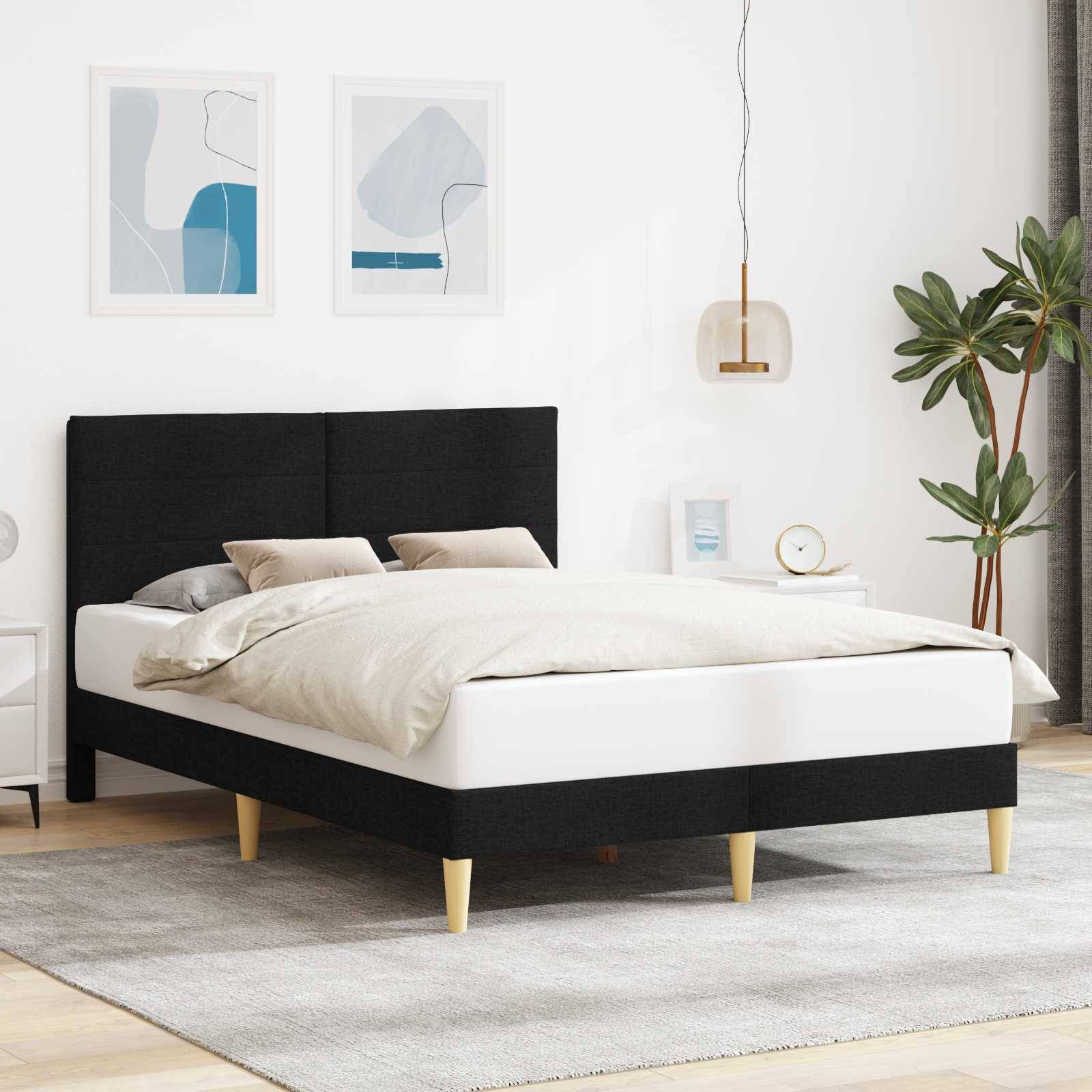 vidaXL Bettrahmen mit Kopfteil Schwarz 140 x 190 cm Stoff