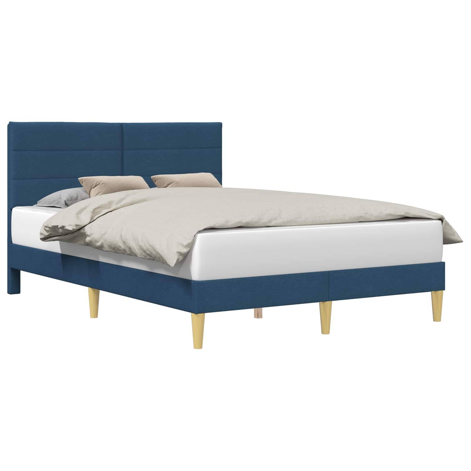 vidaXL Bettrahmen mit Kopfteil Blau 140 x 190 cm Stoff