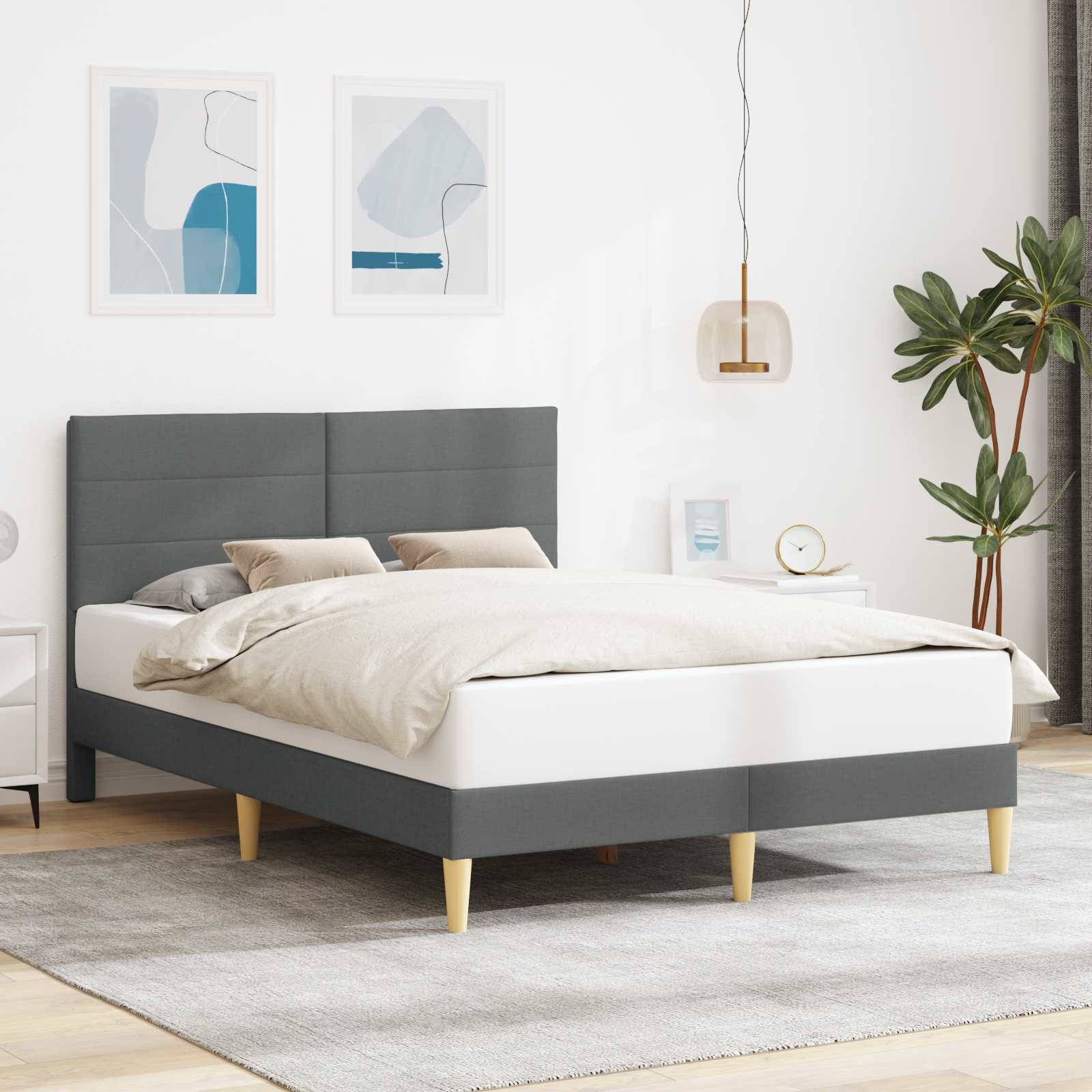 vidaXL Bettrahmen mit Kopfteil Dunkelgrau 140 x 190 cm Stoff