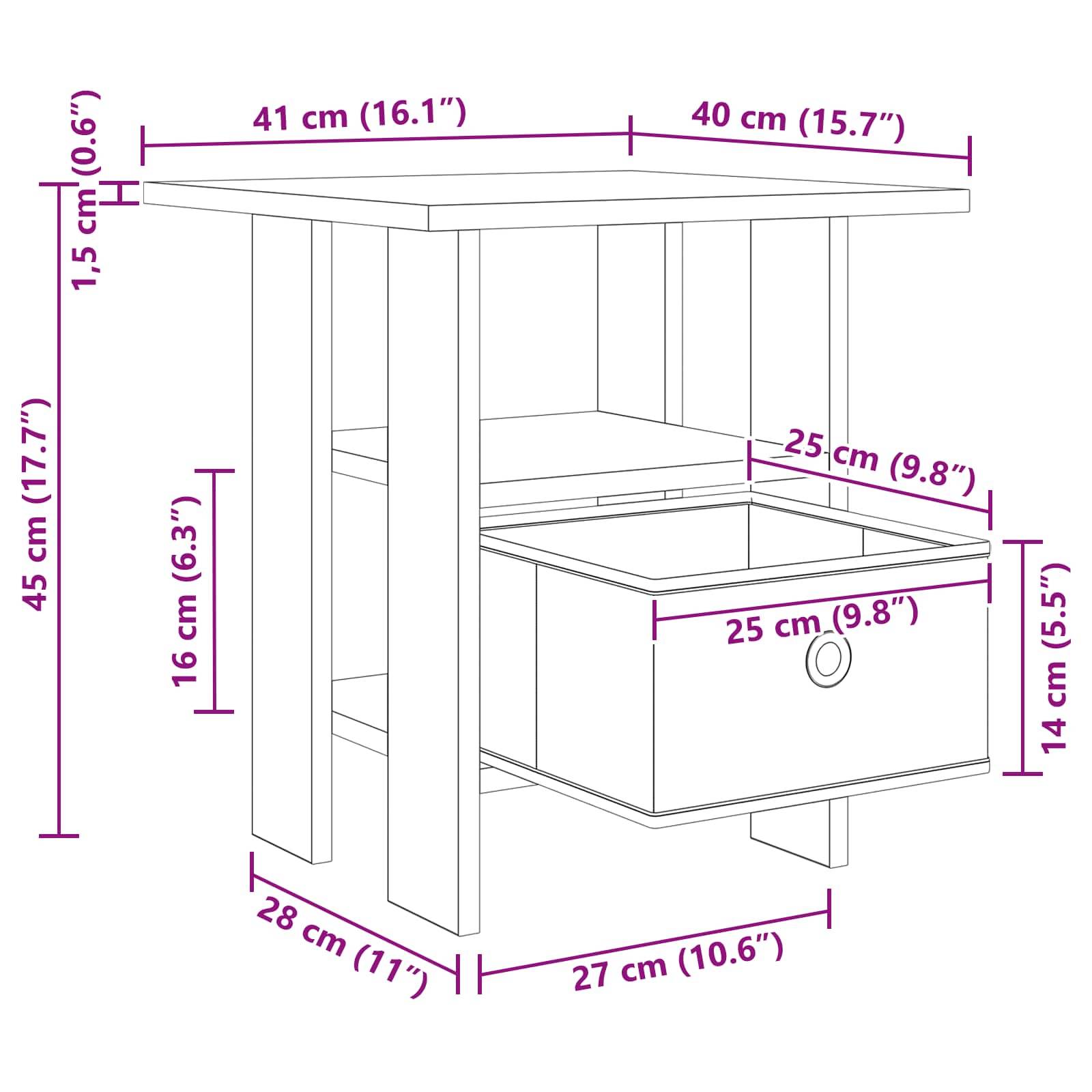 vidaXL Nachttisch 2 pcs Altholz 41 x 40 x 45 cm Holzwerkstoff