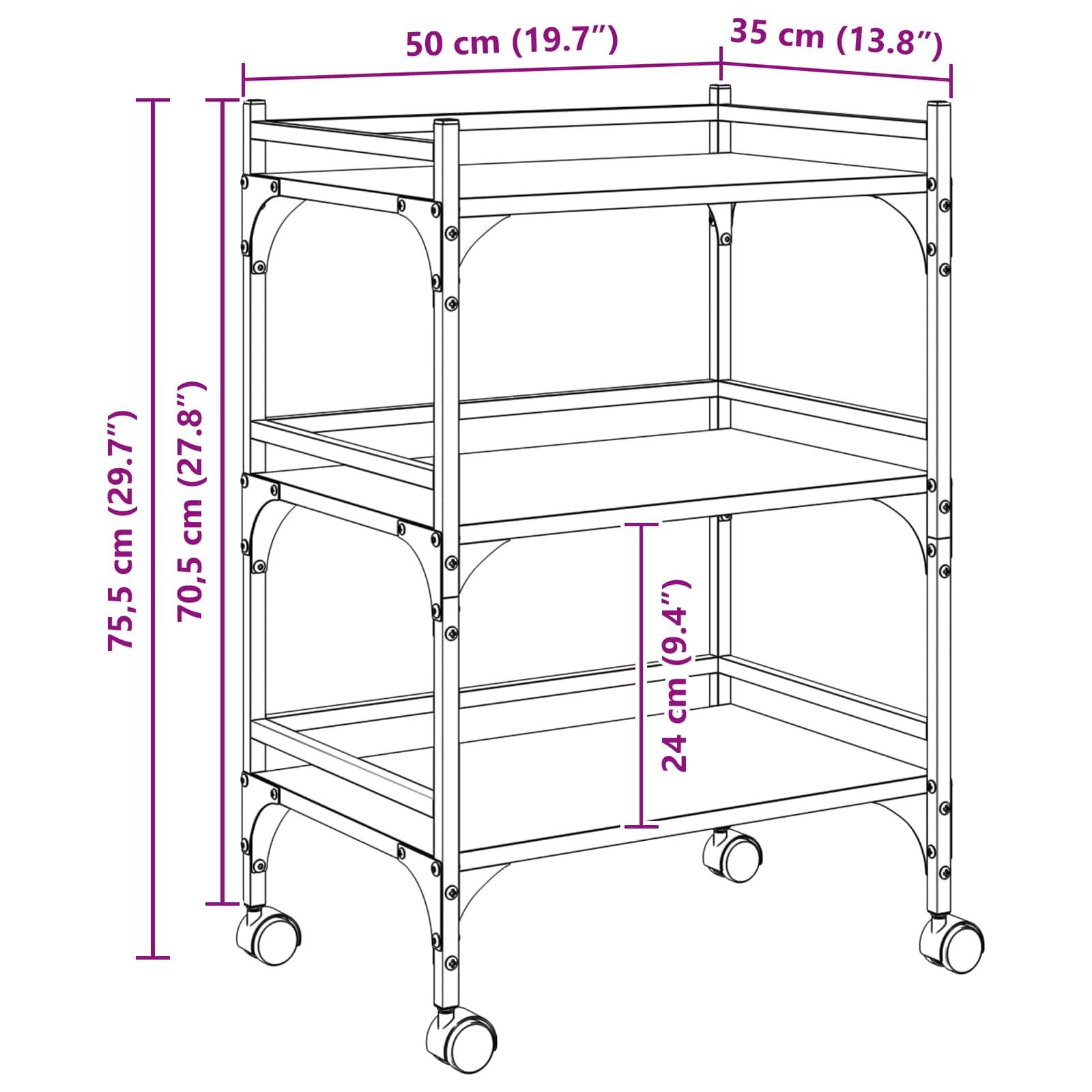 vidaXL Küchentrolley Schwarz Eichen-Optik 50 x 35 x 75,5 cm