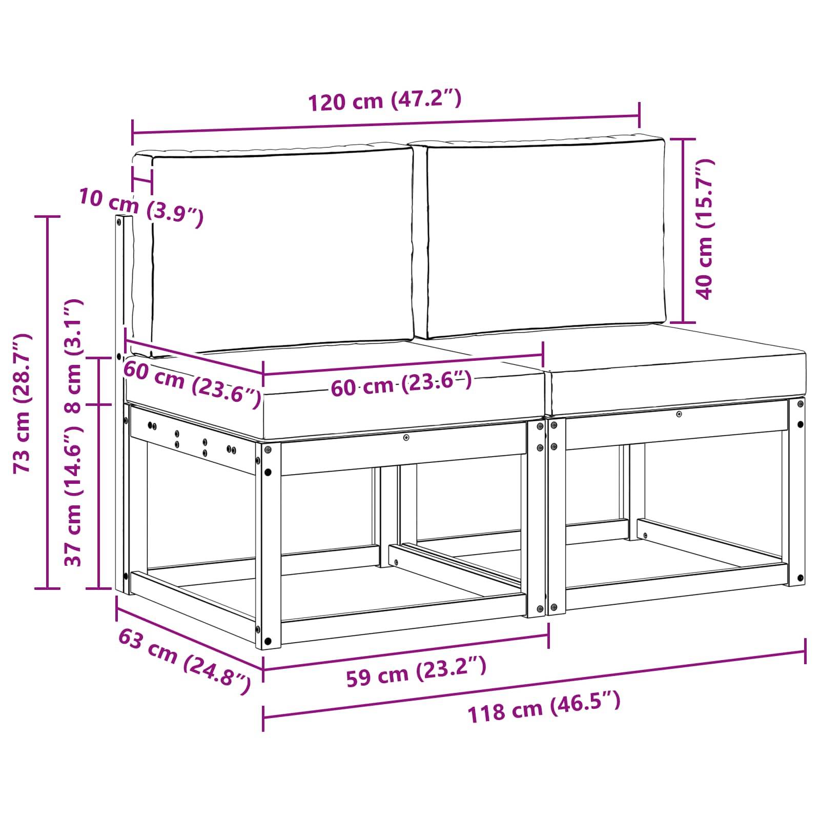 vidaXL 2 Stück Outdoor Mittelsofa Massivholz Akazie Weiß