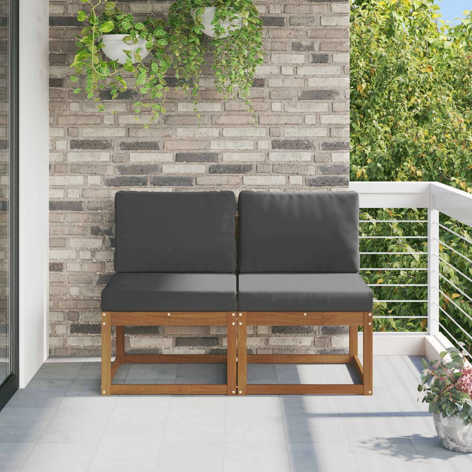 vidaXL 2 Stück Outdoor Mittelsofa Massivholz Akazie
