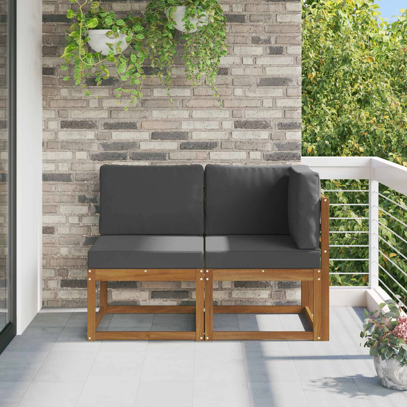 vidaXL Outdoor Mittel- und Ecksofa 2 Stück Natur und Anthrazit