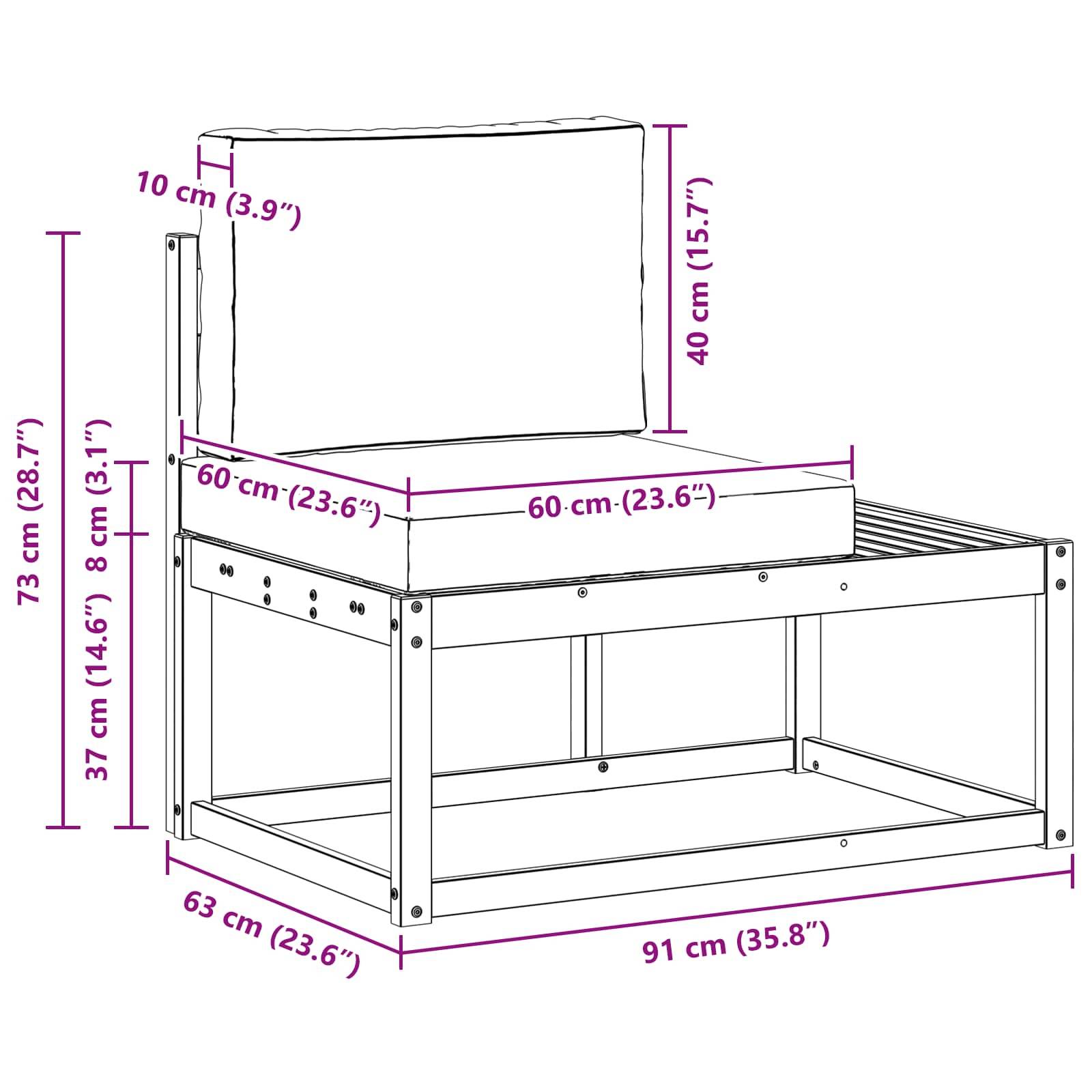 vidaXL Outdoor End Sofa Weiß 91 x 63 x 73 cm Massivholz Akazie