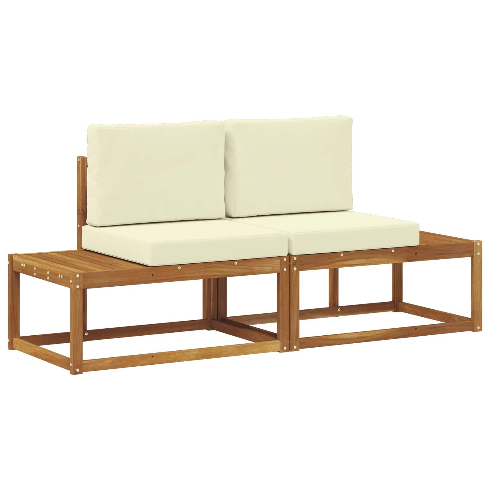 vidaXL Outdoor End Sofa 2 Stück Natur und Creme Massivholz Akazie