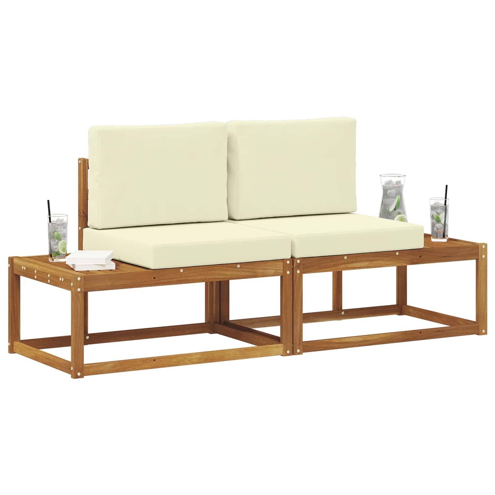 vidaXL Outdoor End Sofa 2 Stück Natur und Creme Massivholz Akazie