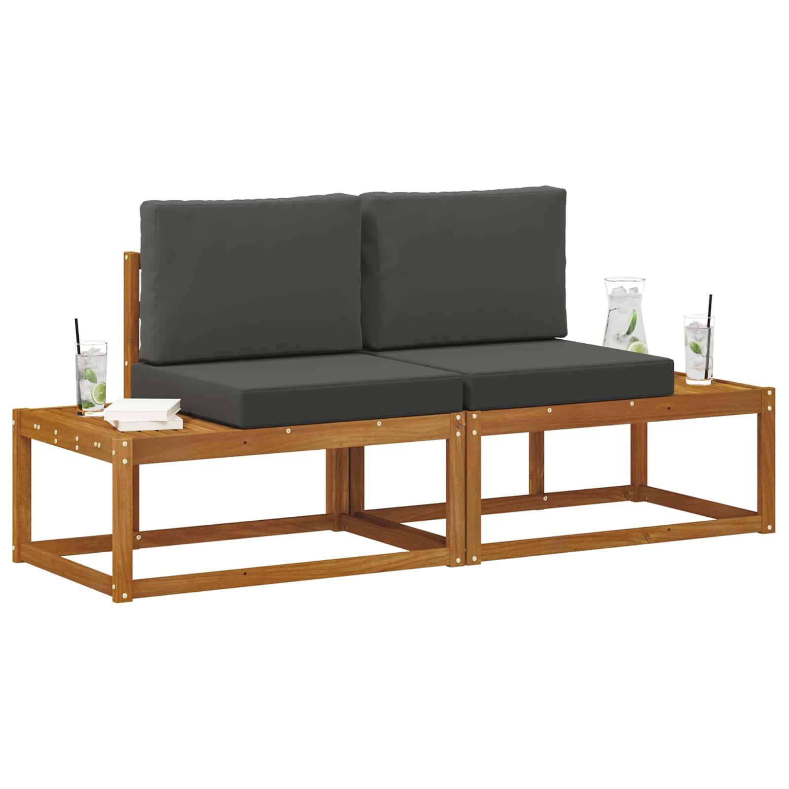 vidaXL Outdoor End Sofa 2 Stück Natur und Anthrazit Massivholz Akazie