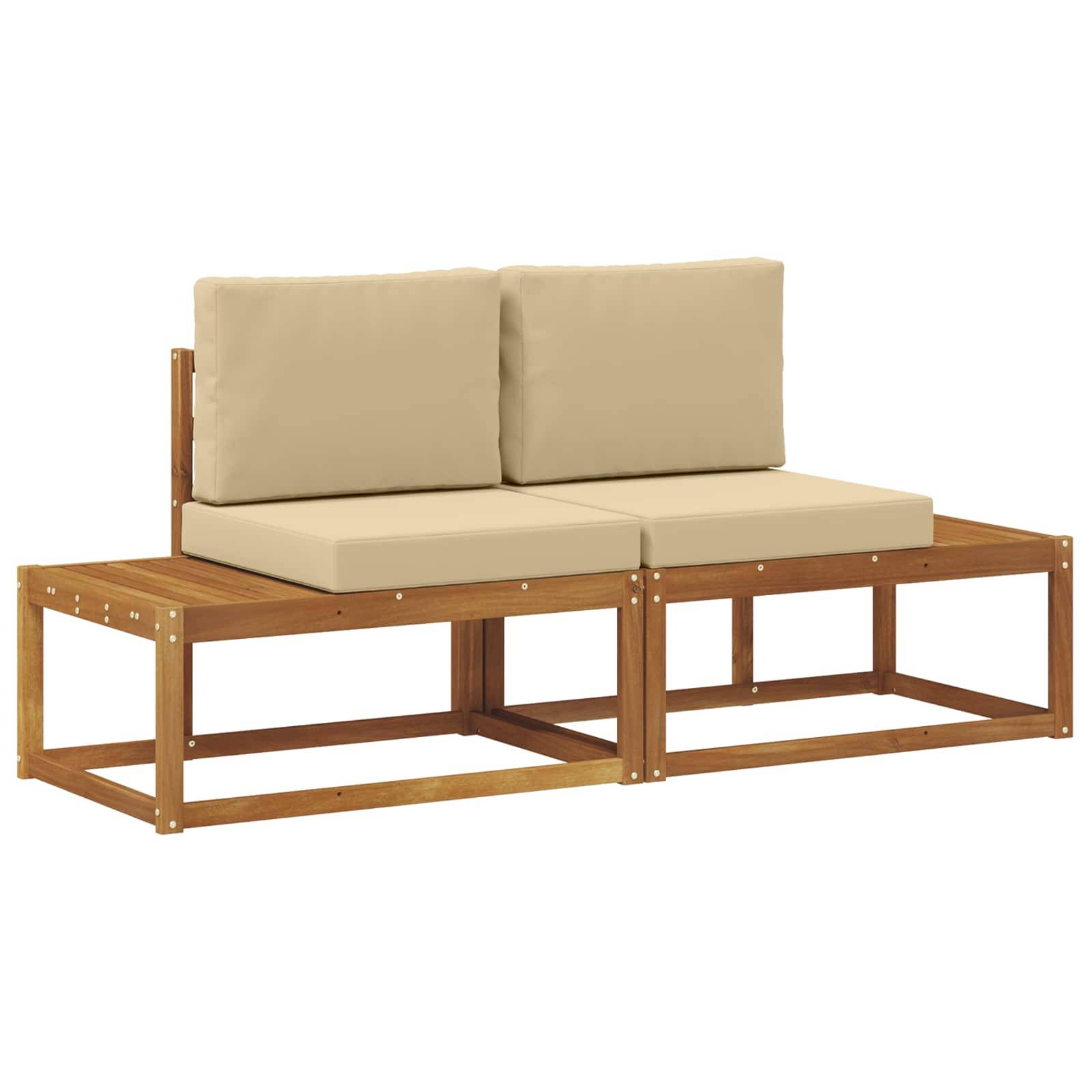 vidaXL Outdoor End Sofa 2 Stück Natur und Beige Massivholz Akazie