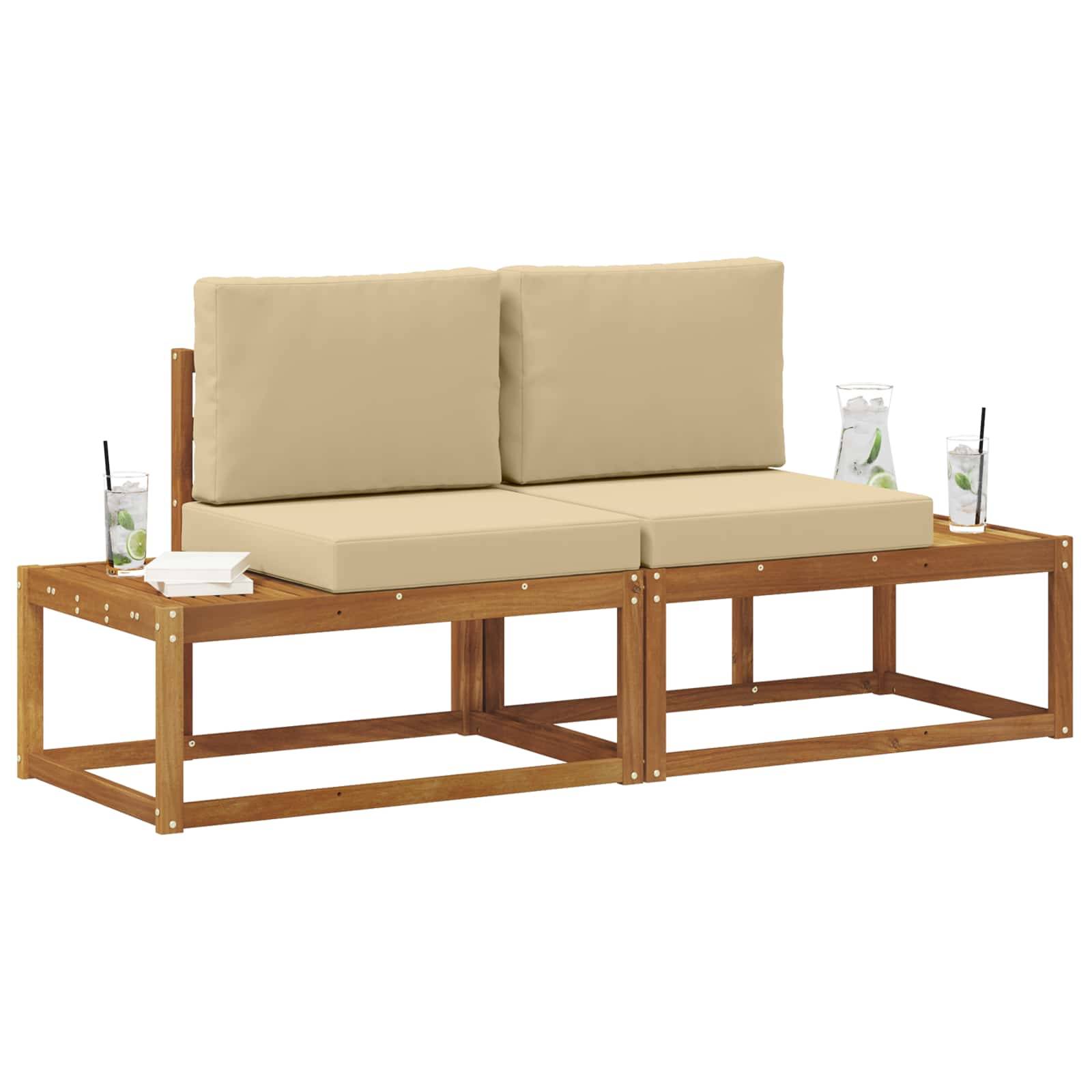 vidaXL Outdoor End Sofa 2 Stück Natur und Beige Massivholz Akazie