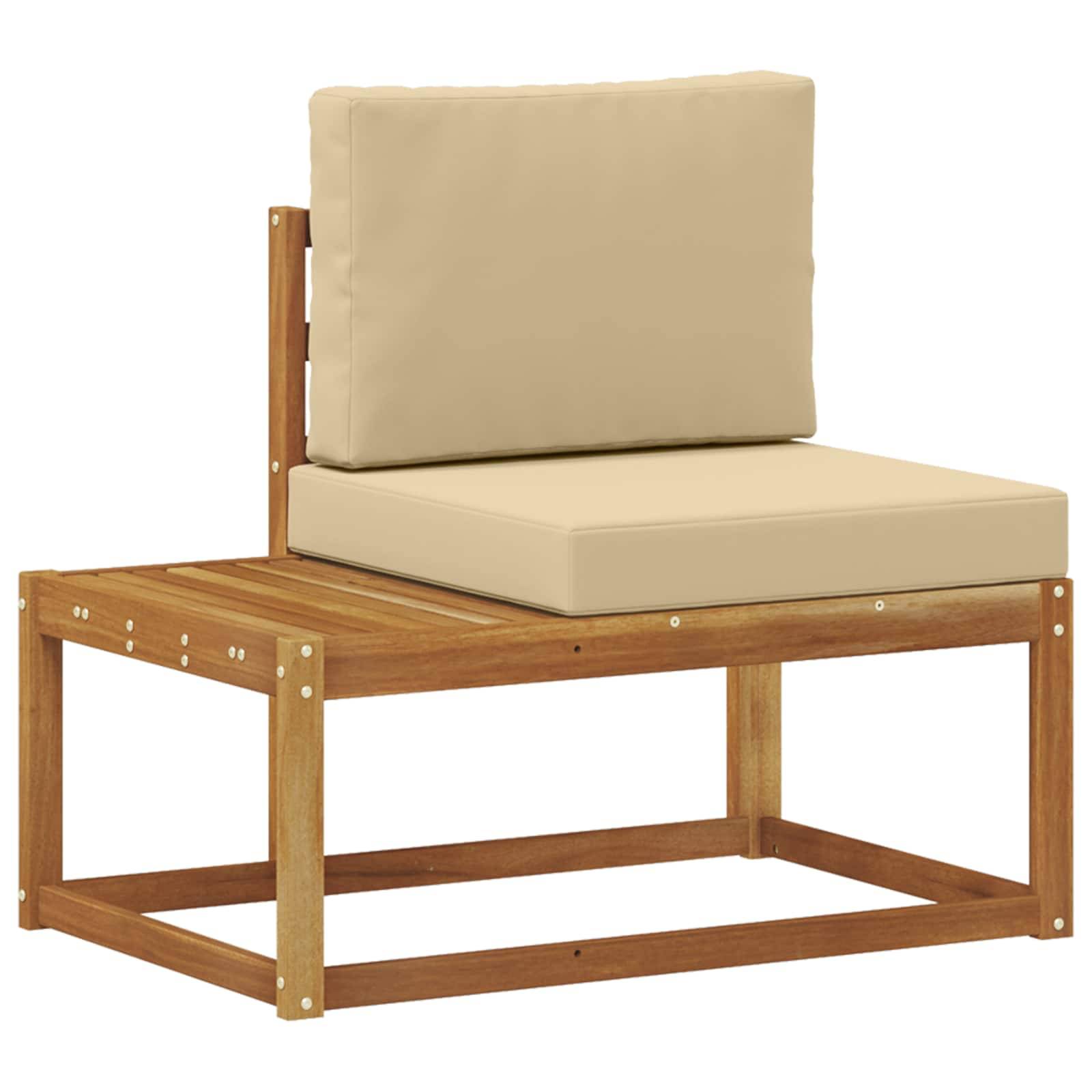 vidaXL Outdoor End Sofa 2 Stück Natur und Beige Massivholz Akazie