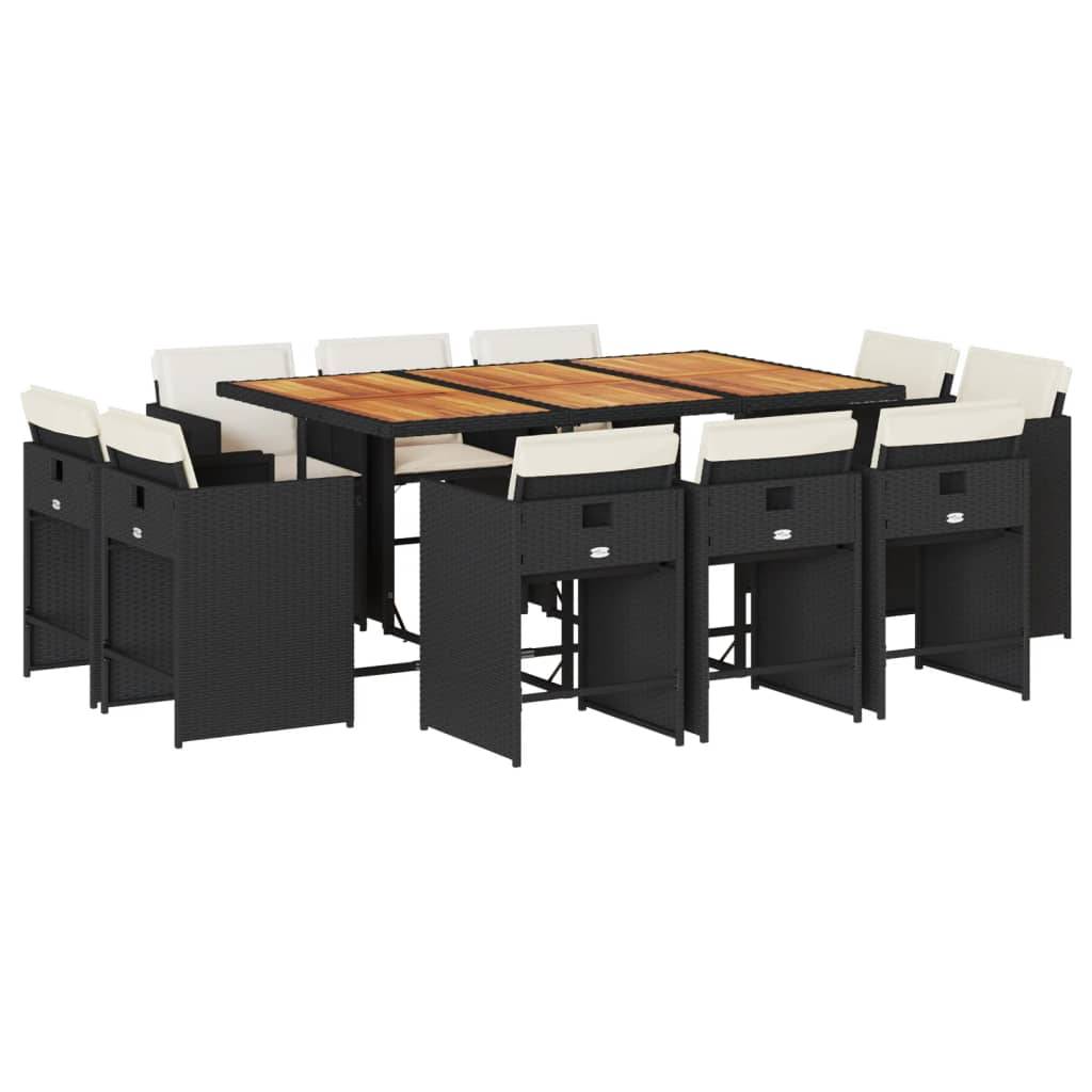 vidaXL 11-tlg. Garten-Essgruppe mit Kissen Schwarz Poly Rattan