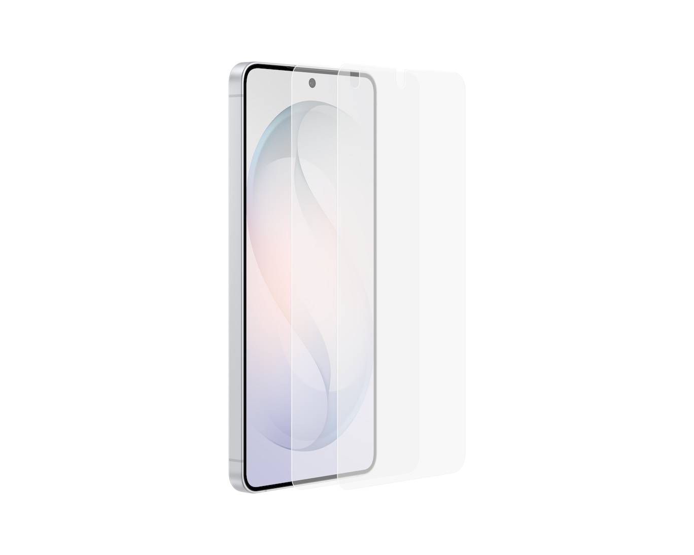 Smartphone mit einer transparenten Schutzfolie für den Bildschirm, die teilweise abgezogen ist und die Anwendung des Displayschutzes zeigt.
