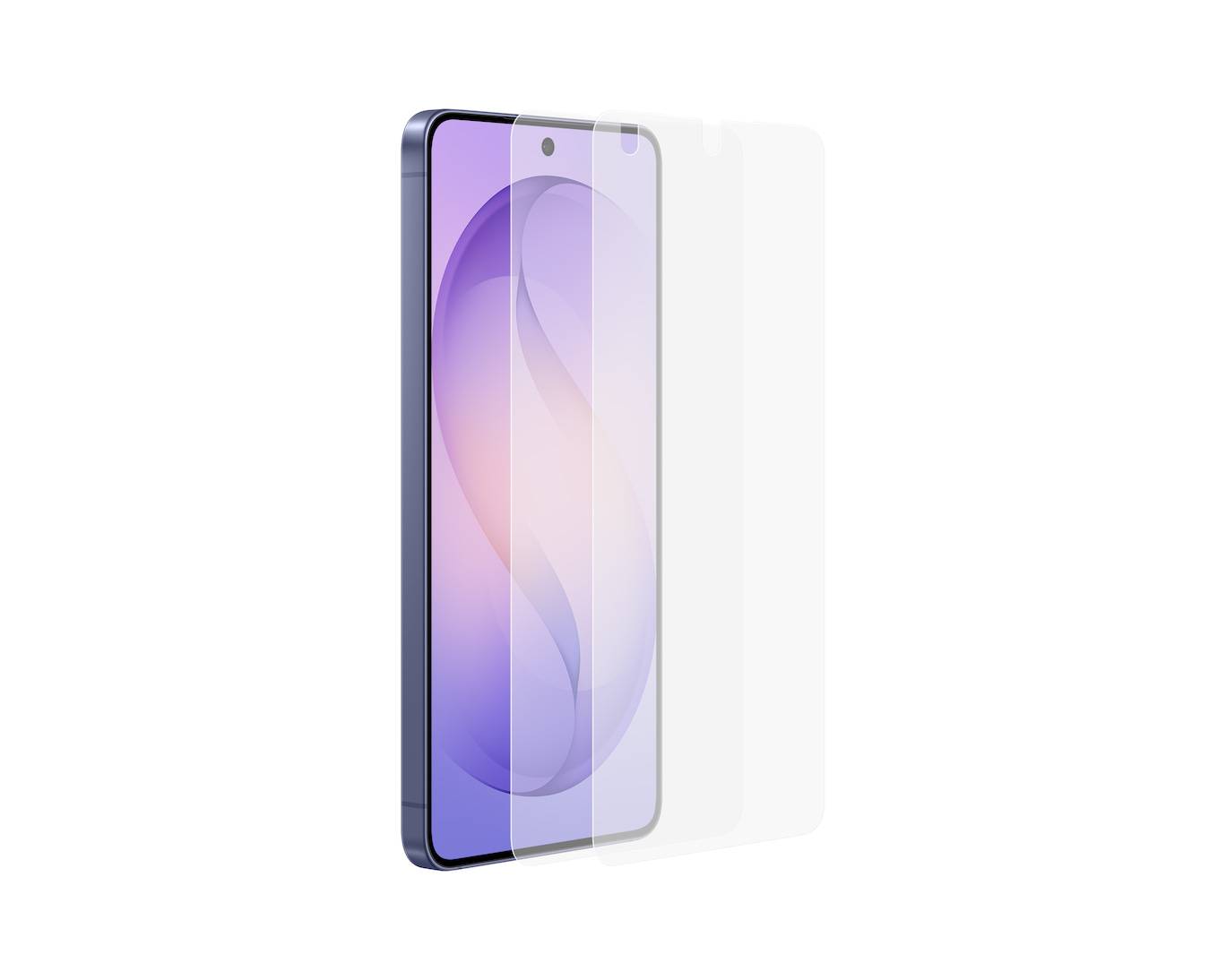 Ein Smartphone mit einer transparenten Displayschutzfolie, die über dem vorderen Display ausgerichtet ist.