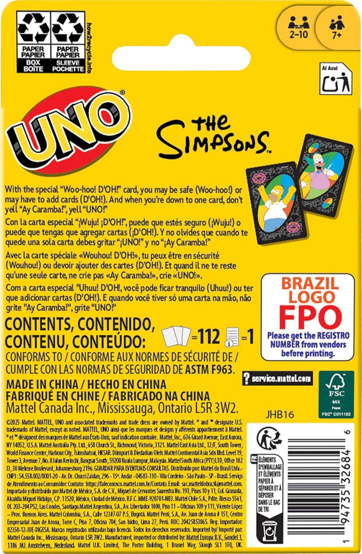 Mattel Games UNO The Simpsons Kartenspiel für Kinder + Erwachsene 7+