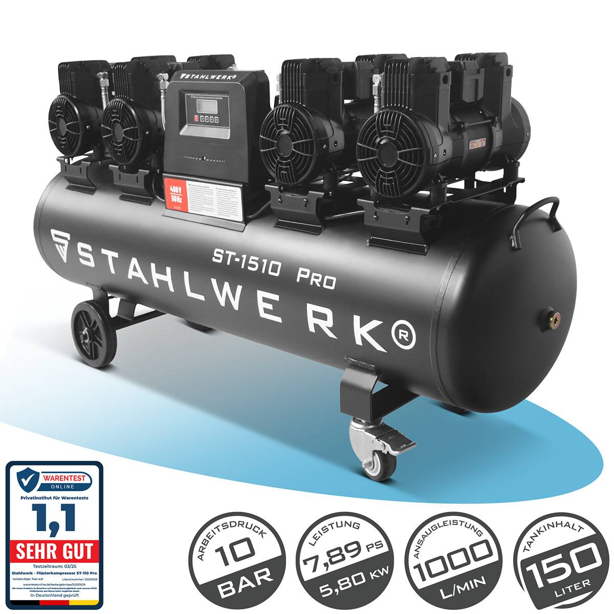 STAHLWERK Kompressor 10 bar 150 L 7,89 PS 5,80 kW 1000 l/min Druckluftkompressor