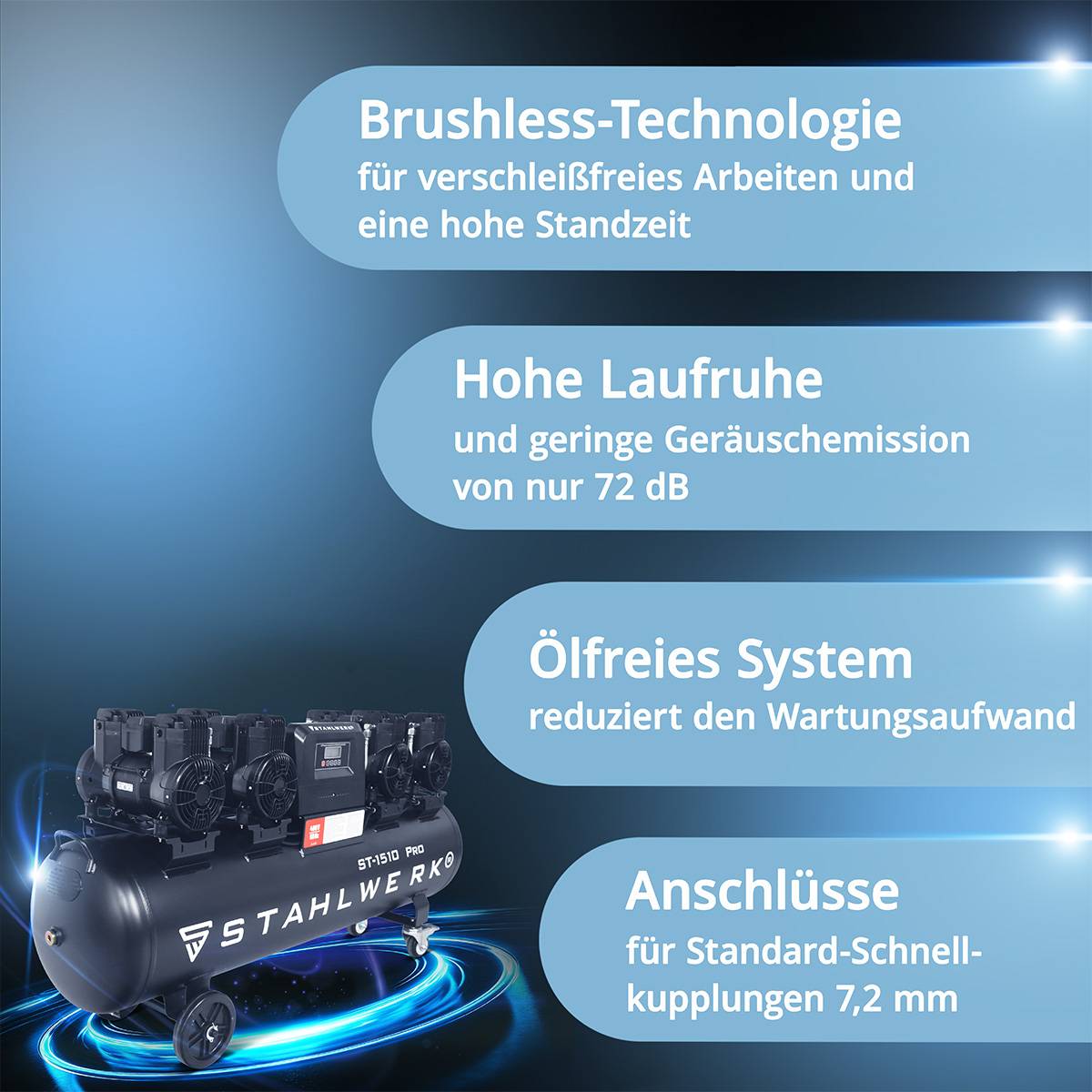 STAHLWERK Kompressor 10 bar 150 L im Set Reifenfüller Schlauch Pistole Verteiler