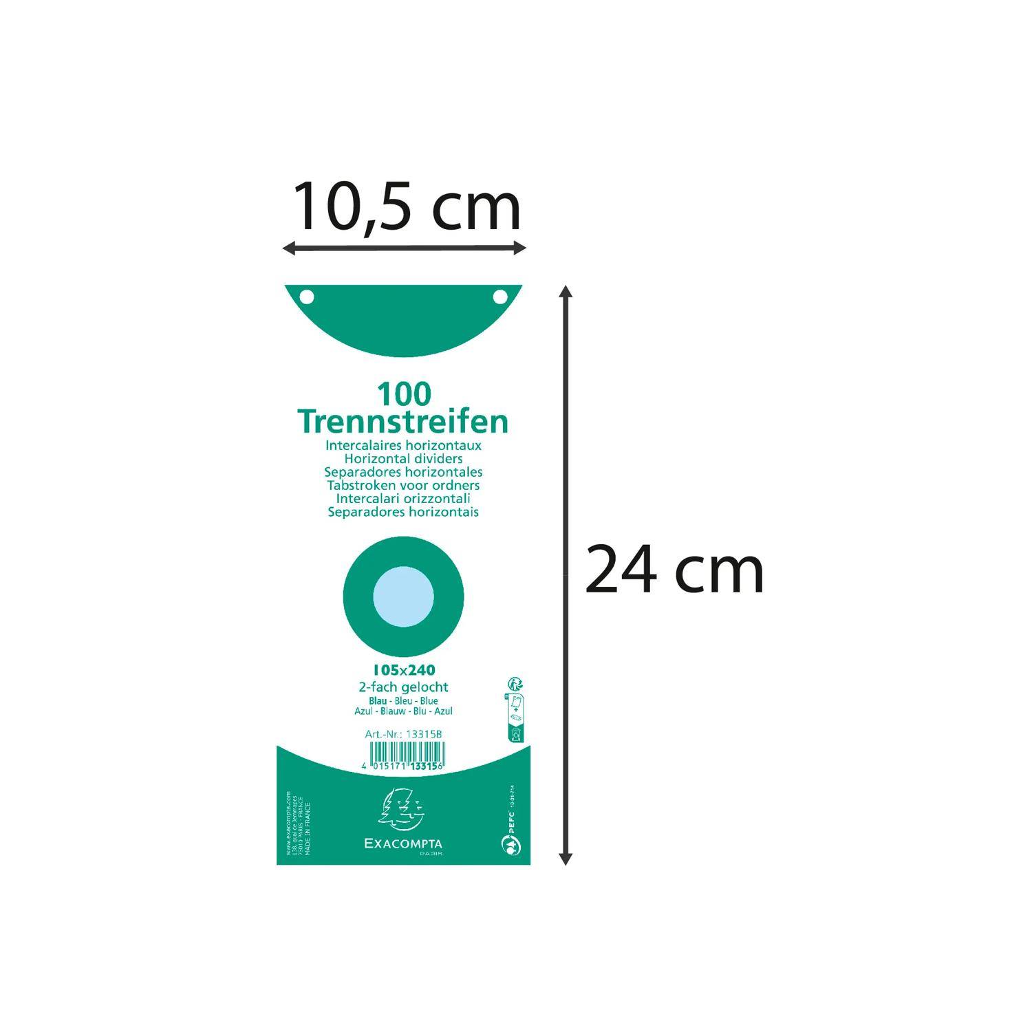 Exacompta 12x Pack 100 Trennstreifen gelocht Karton 105x240mm Hellblau 13315B