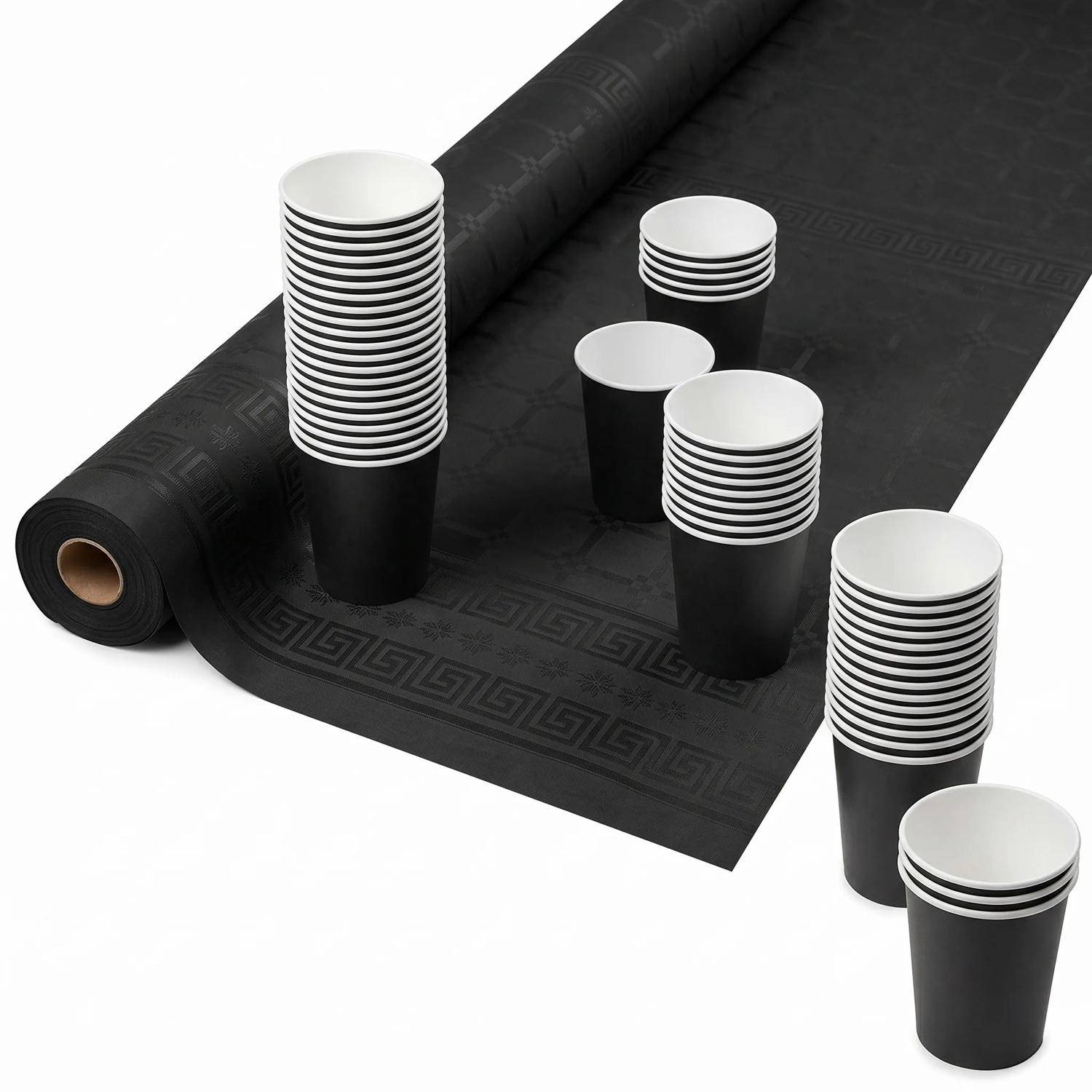 Pronappe 12x Papiertischdecke Rolle Damastprägung - 6x1,18m - Schwarz RD260634I