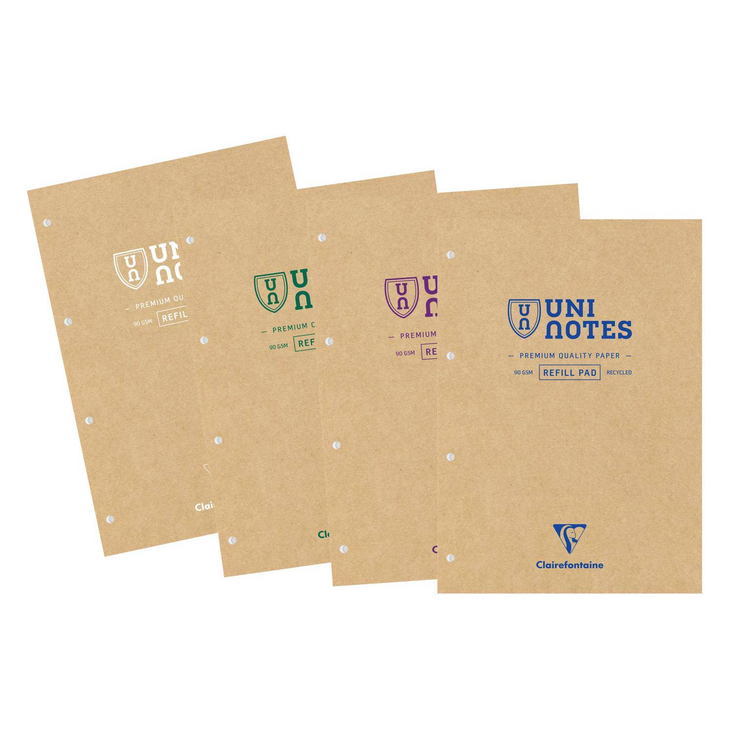 Clairefontaine 4x Uninotes-Kursblock A4 100Bl lin+R 9883C
