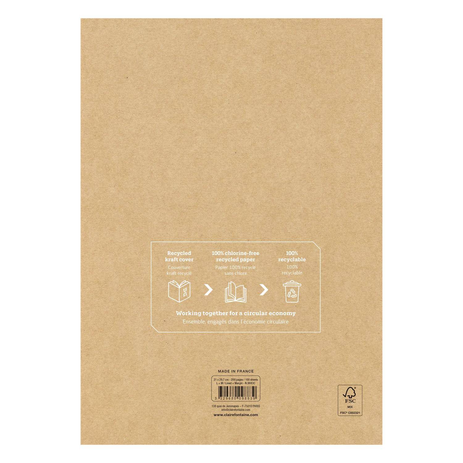 Clairefontaine 4x Uninotes-Kursblock A4 100Bl lin+R 9883C