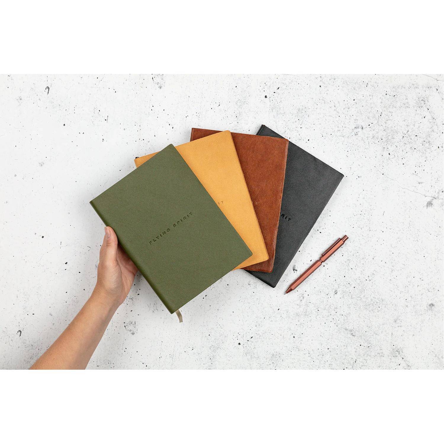 Clairefontaine 3x Notizbuch A5, Ledereinband 90 Bl 90g Khaki 107946C