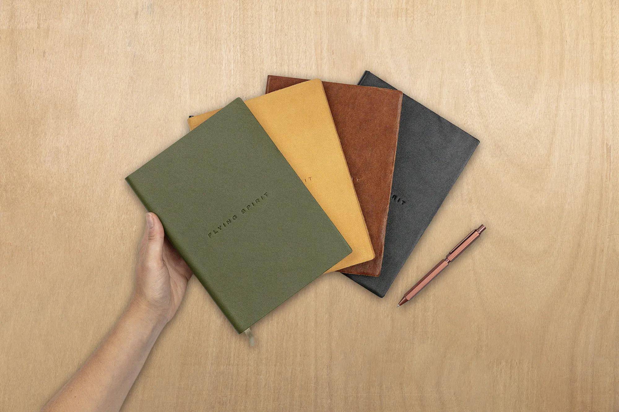 Clairefontaine 3x Notizbuch A5, Ledereinband 90 Bl 90g Khaki 107946C
