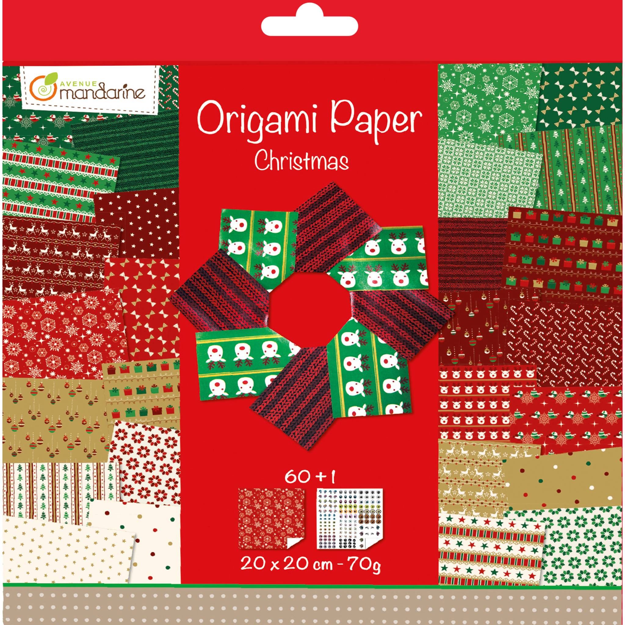 Avenue Mandarine 3x Origami Paper Christmas 60Bl 20x20cm, 70g Mehrfarbig 52508O