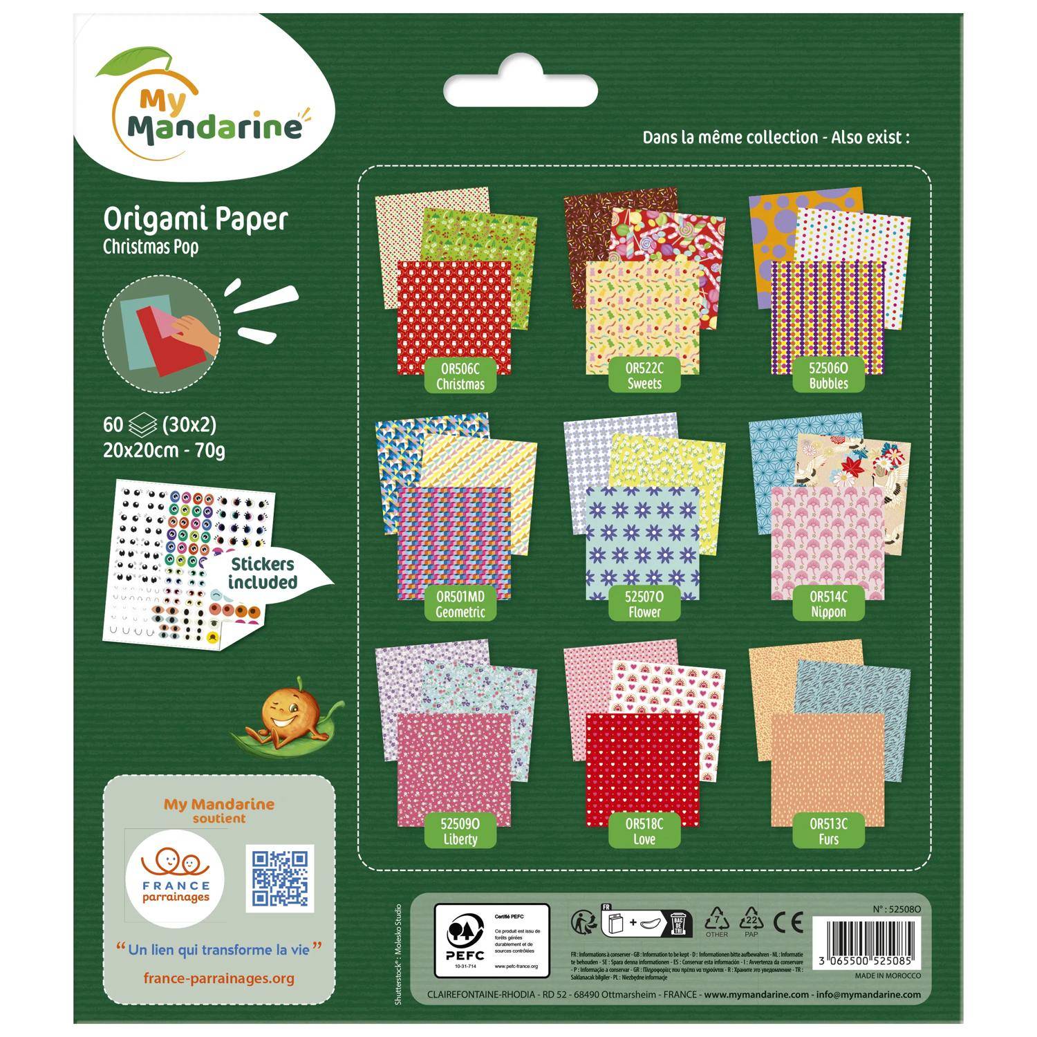 Avenue Mandarine 3x Origami Paper Christmas 60Bl 20x20cm, 70g Mehrfarbig 52508O