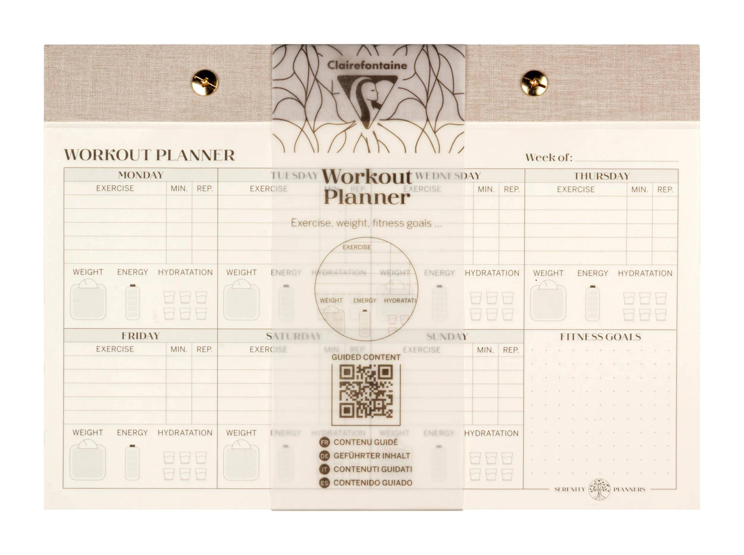 Clairefontaine 4x Workout planner, Notizblock 24x17cm 60 Bl bedruckt 116094C