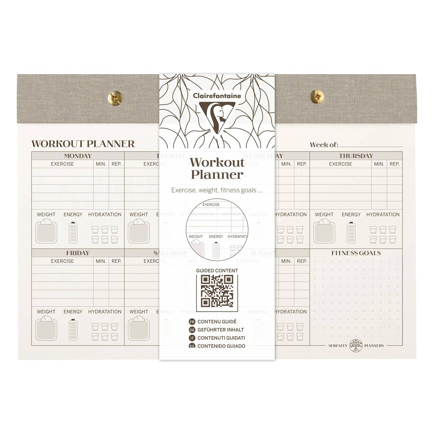 Clairefontaine 4x Workout planner, Notizblock 24x17cm 60 Bl bedruckt 116094C