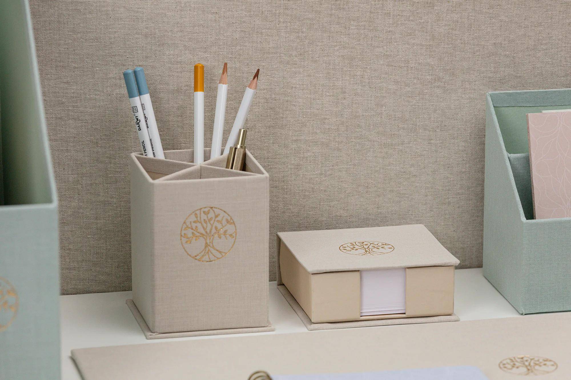 Clairefontaine 4x Stifteköcher, viereckig 8,5x8,5x11 cm Toile du Marais 116096C