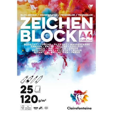 Clairefontaine 10x Zeichenblock A4, 20 Blatt weiß 120g, blanko 70525B