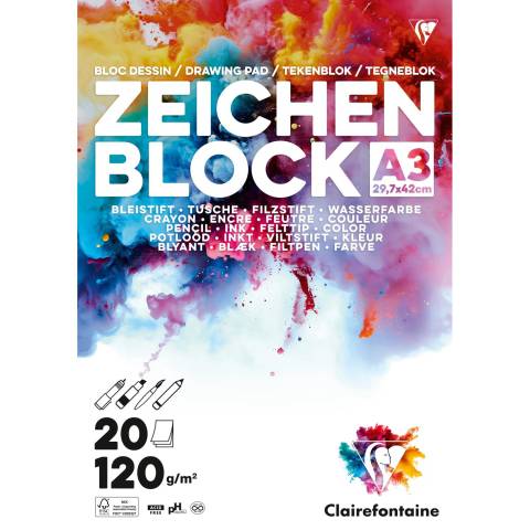 Clairefontaine 10x Zeichenblock A3, 20 Blatt weiß 120g, blanko 70620B
