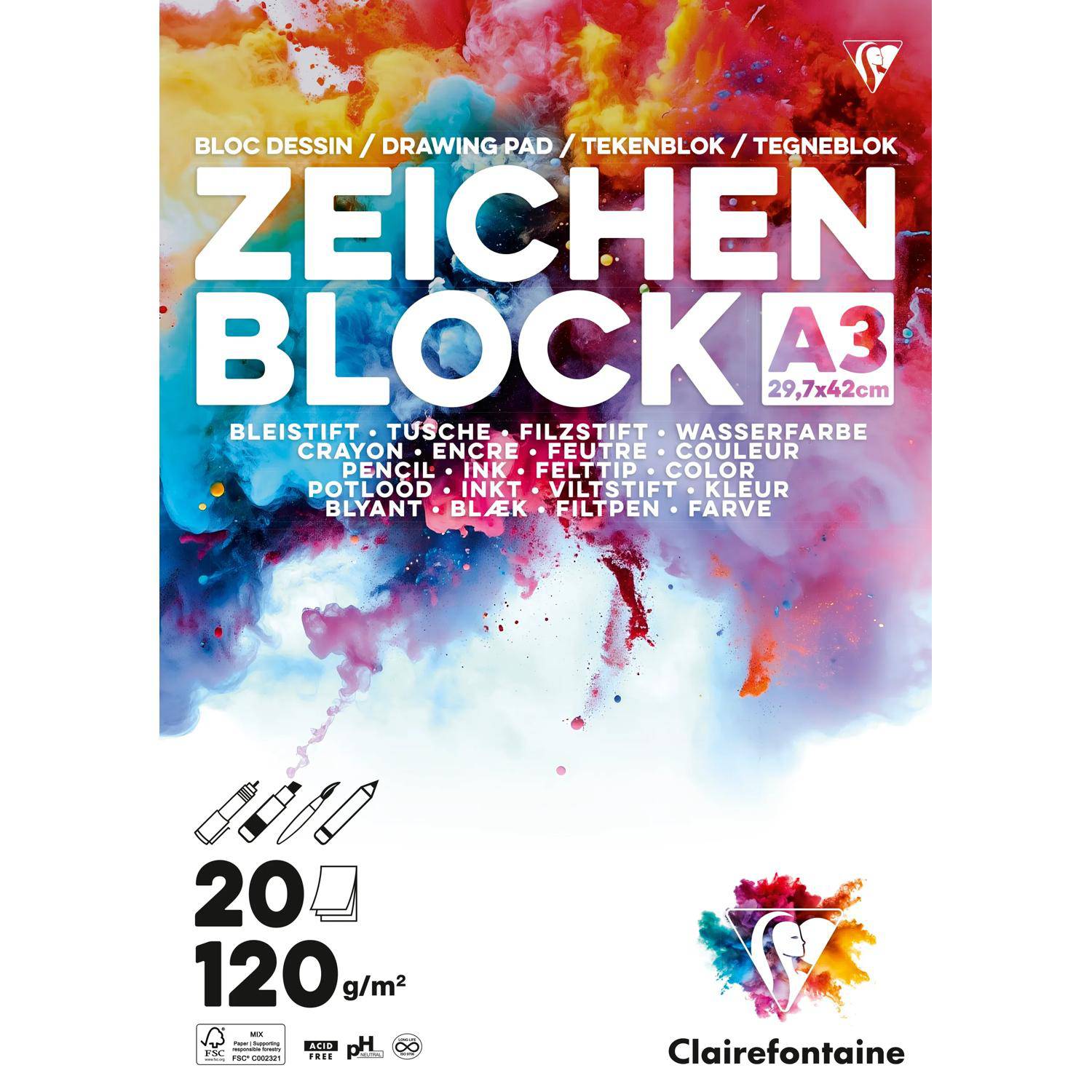 Farbenfroher Clairefontaine-Zeichenblock mit großem 