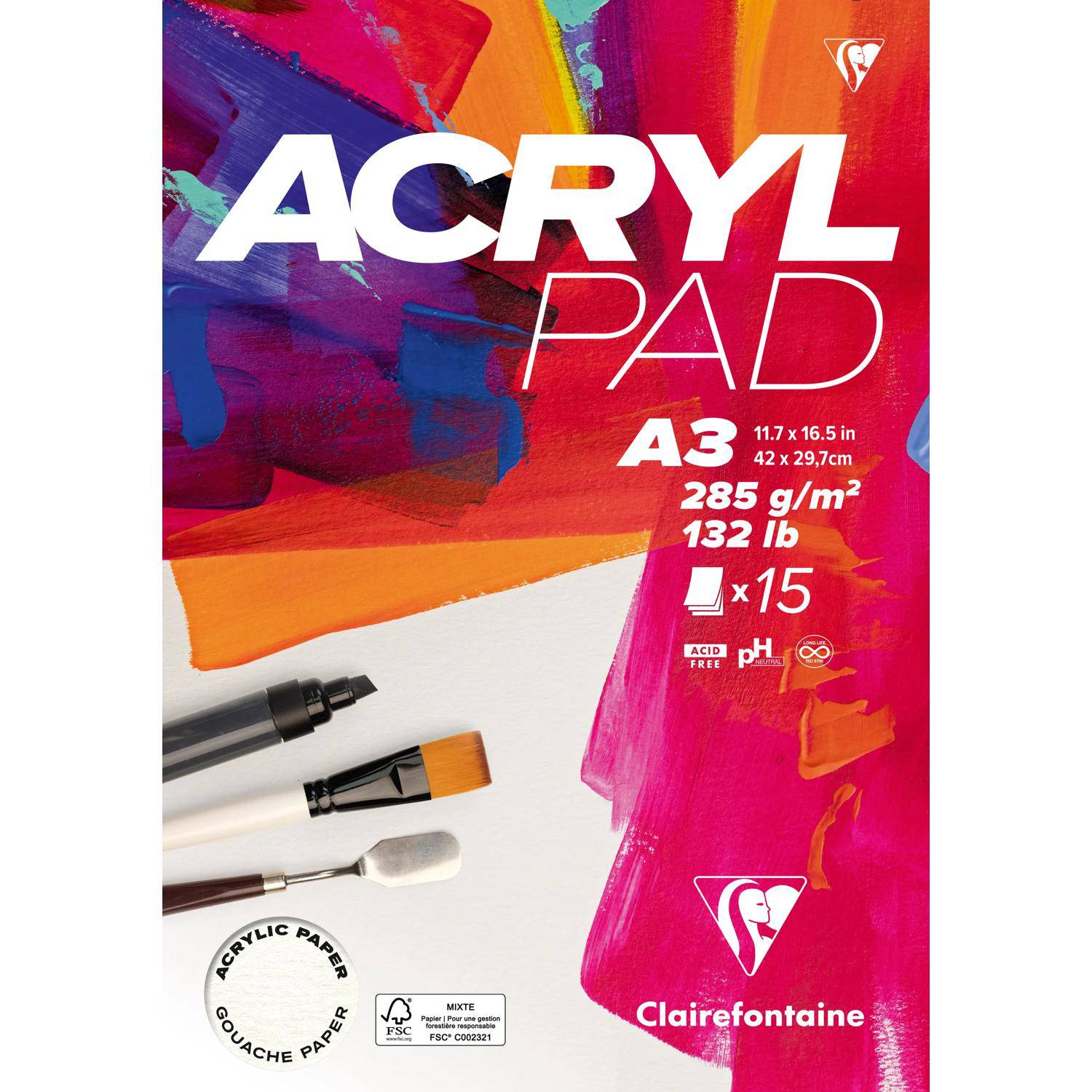 Clairefontaine 5x Acrylpad-Block 15Bl A3 285 g 96512C