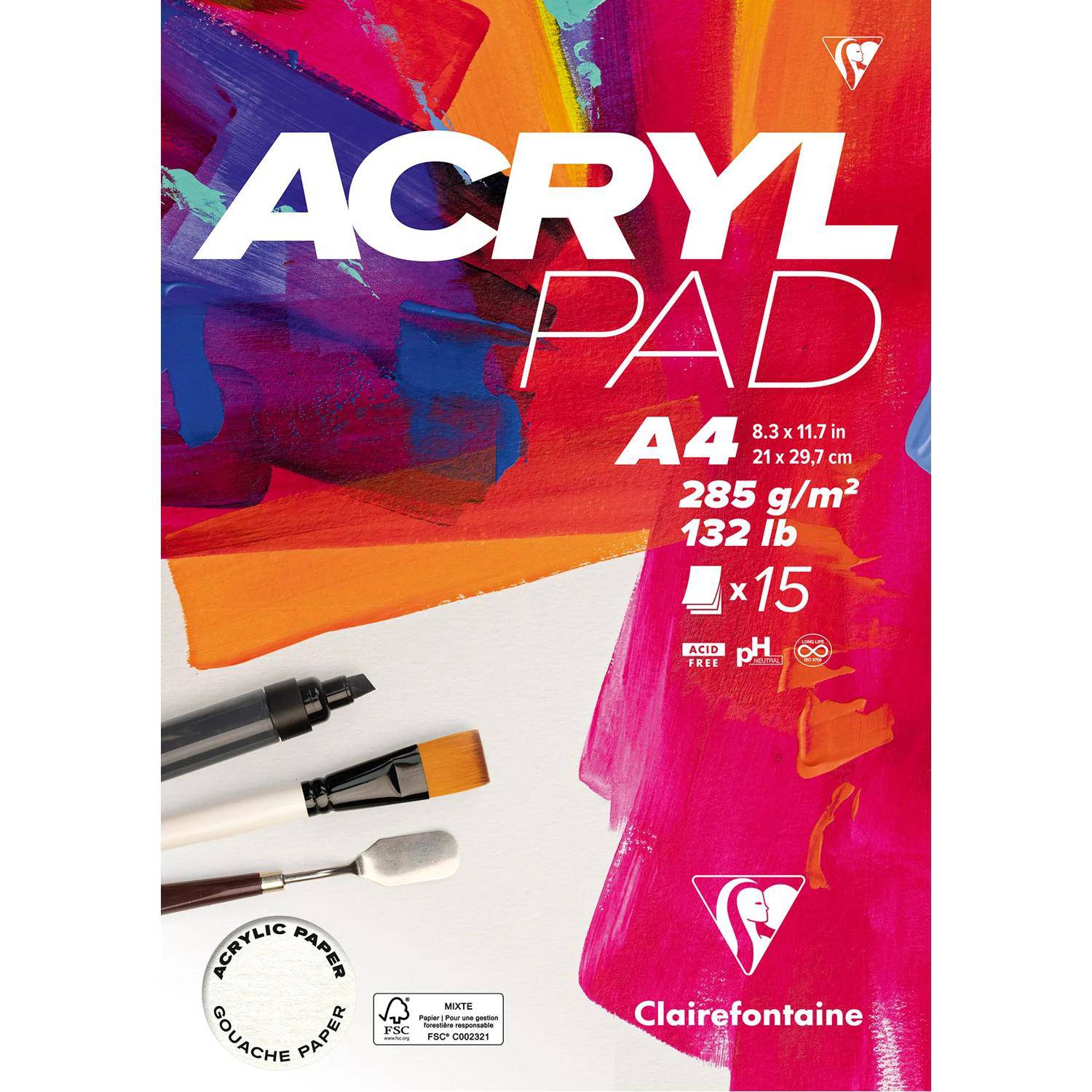 Clairefontaine 5x Acrylpad-Block 15Bl A4 285 g 96511C