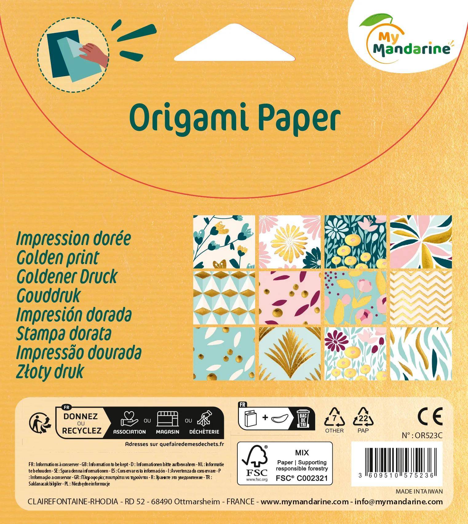 My Mandarine 3x Origamipapier, Gold - Gold OR523C