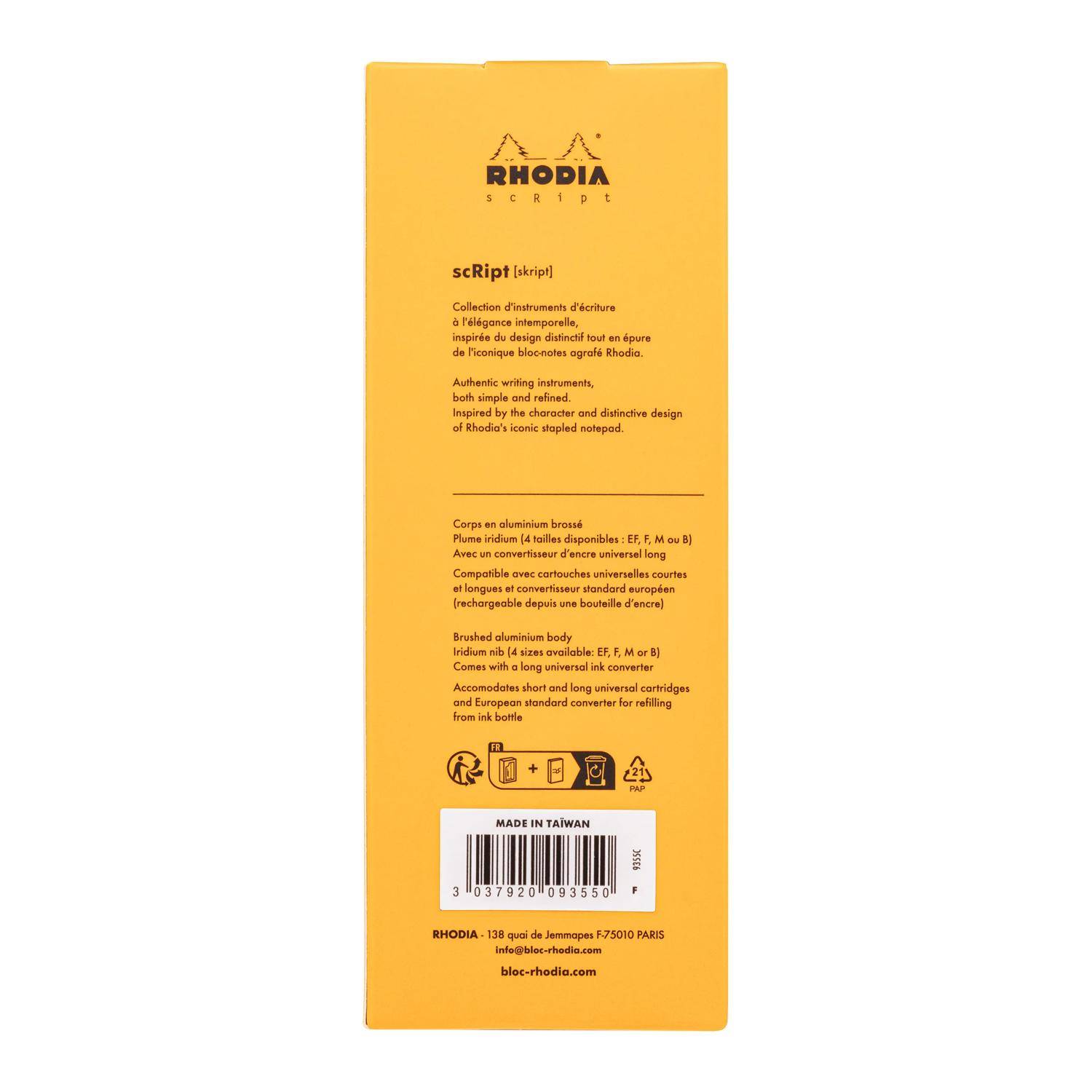 Rhodia Rhodia scRipt, Füllfederhalter, Federstärke F - Orange 9355C