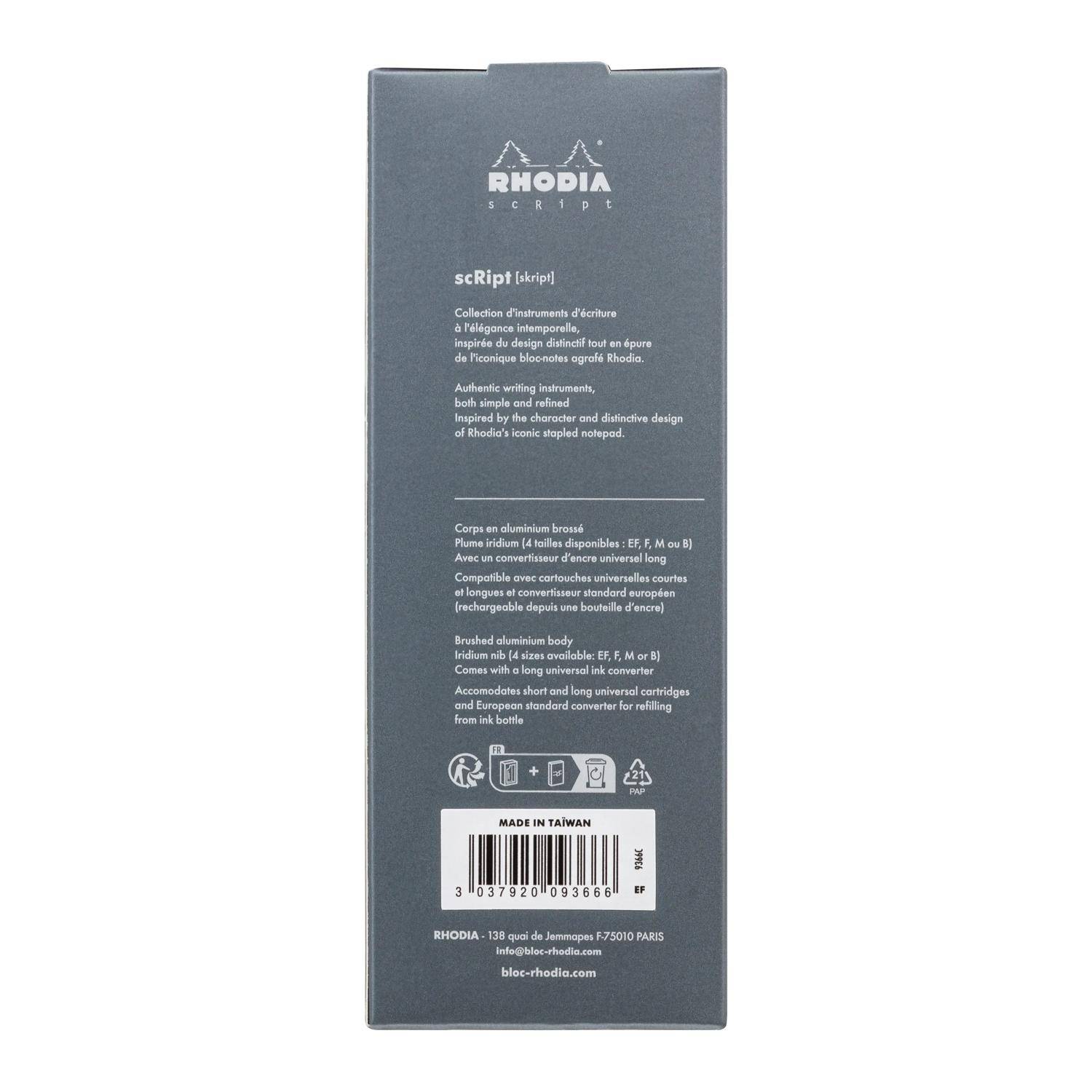 Rhodia Rhodia scRipt, Füllfederhalter, Federstärke EF - Titan 9366C