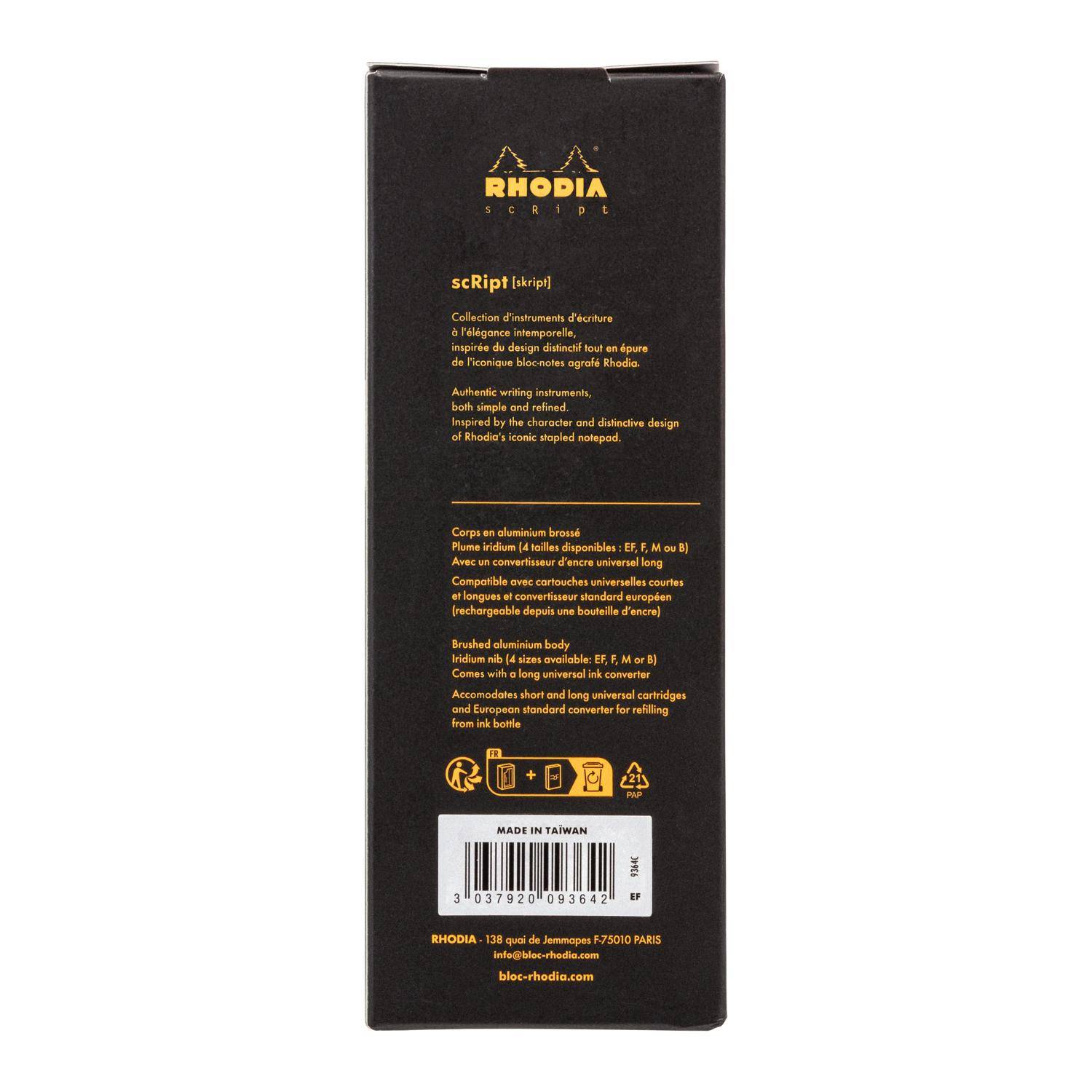 Rhodia Rhodia scRipt, Füllfederhalter, Federstärke EF - Schwarz 9364C