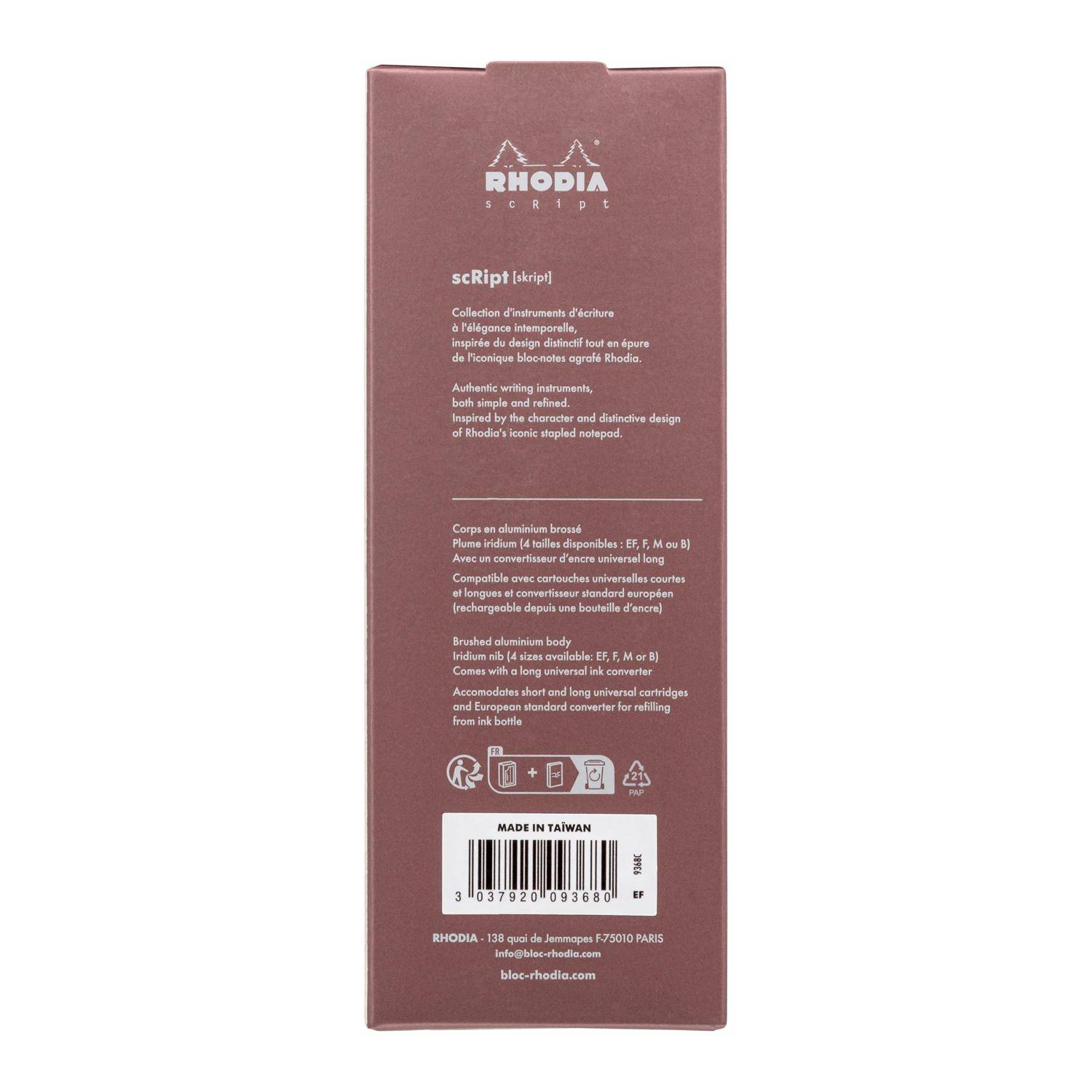 Rhodia Rhodia scRipt, Füllfederhalter, Federstärke EF - Braun| 9368C