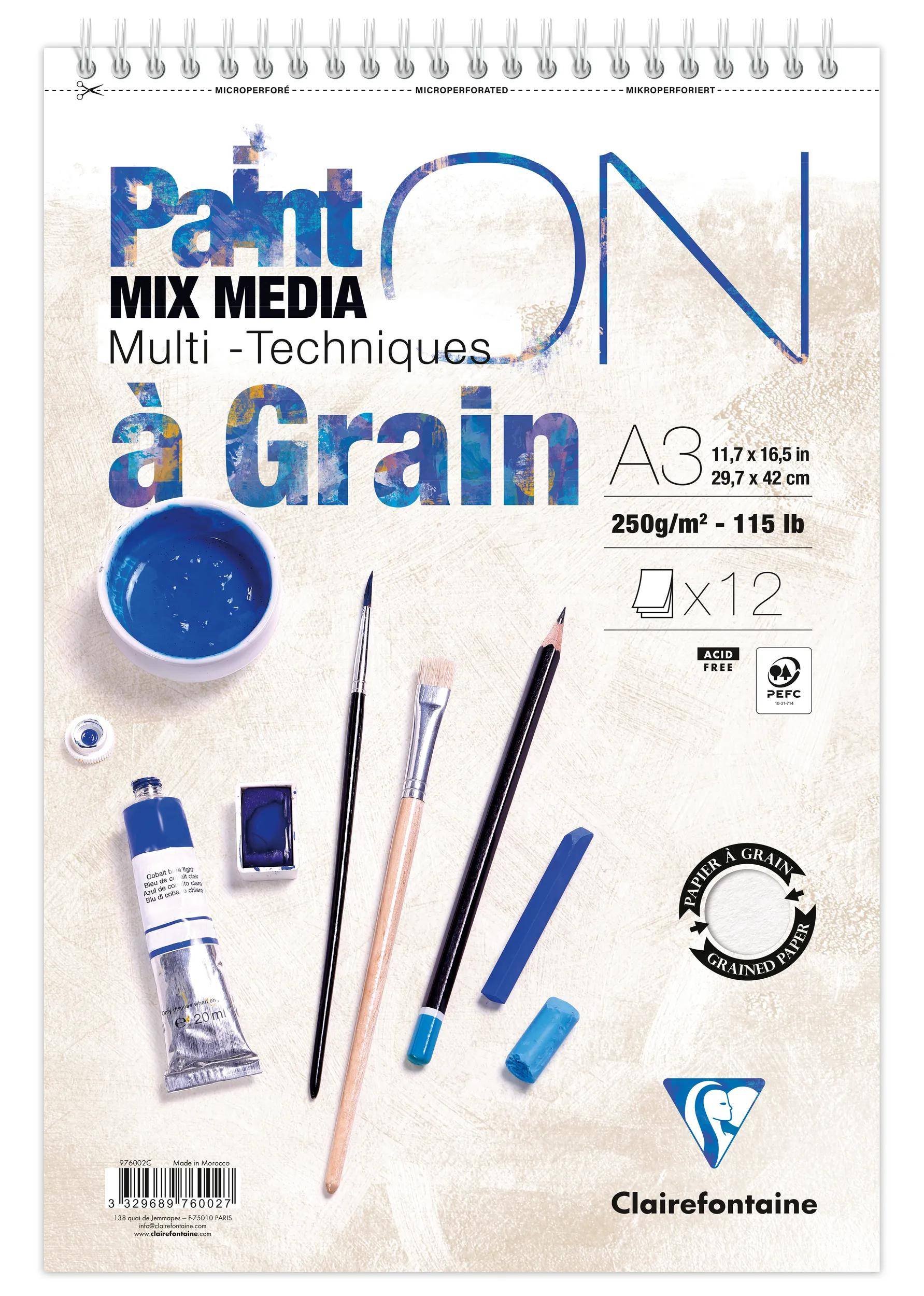 Clairefontaine 2x PaintON gekoernt Spir 12Bl 250g A3+ 976002C