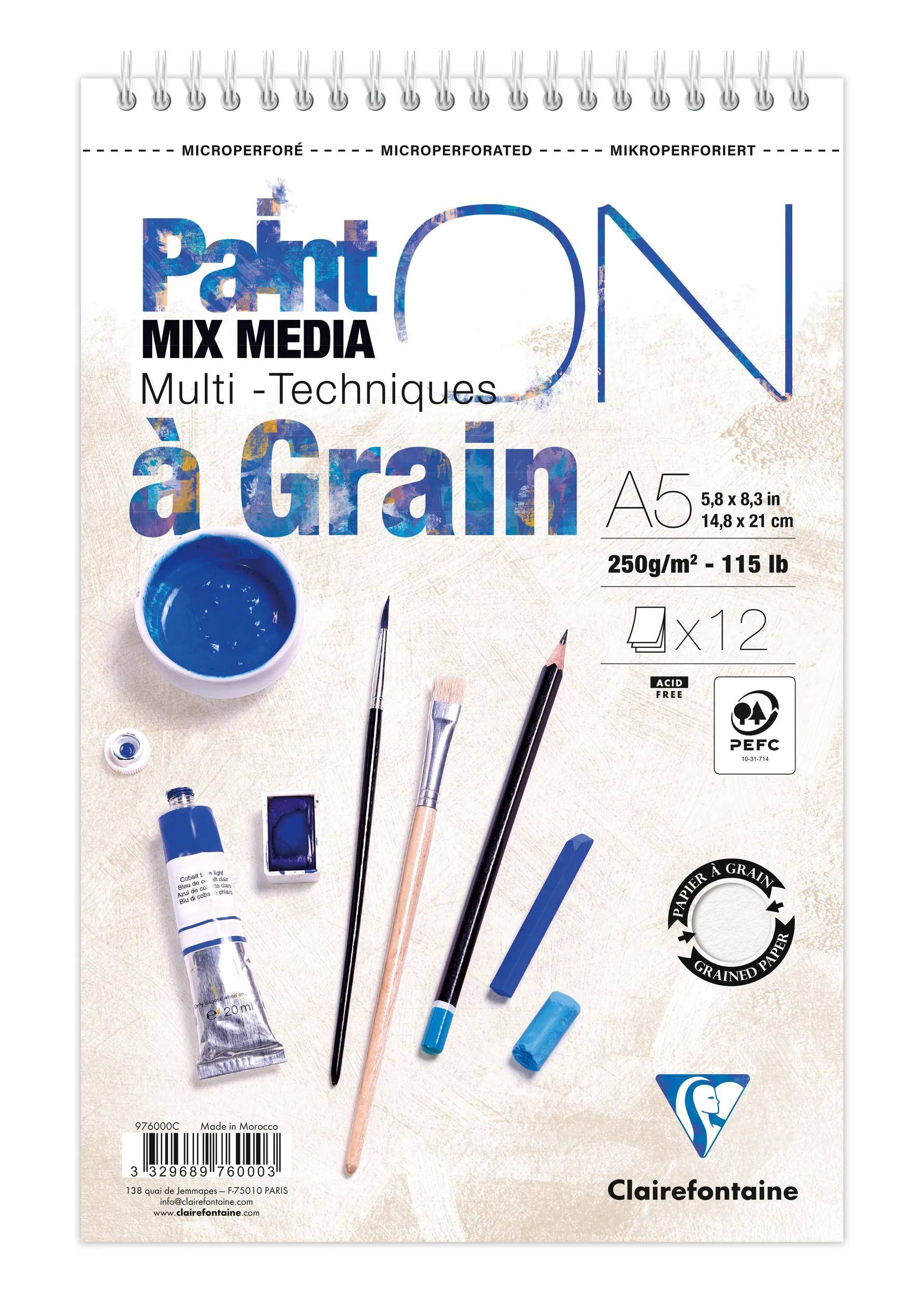 Clairefontaine 4x PaintON gekoernt Spir 12Bl 250g A5+ 976000C