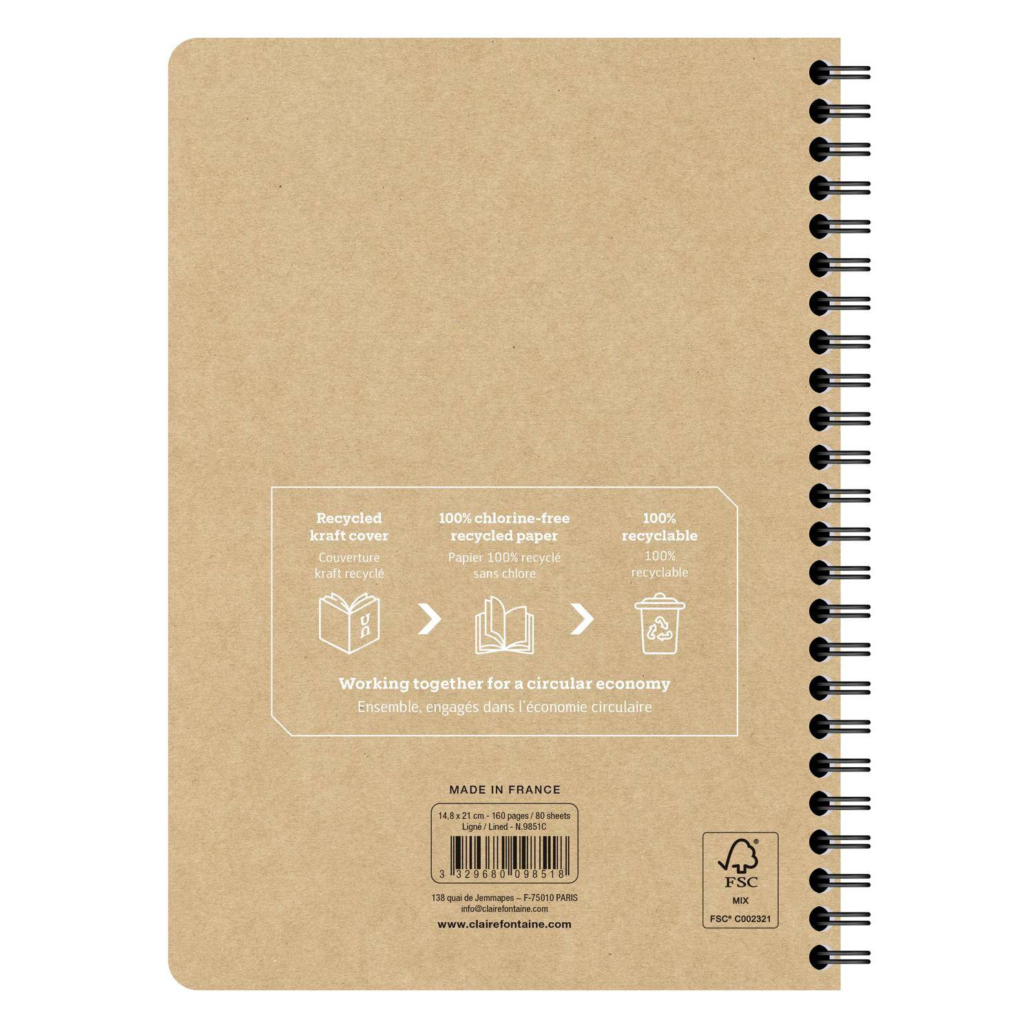 Clairefontaine 5x Uninotes Spiralbuch A5 80Bl Liniert 9851C