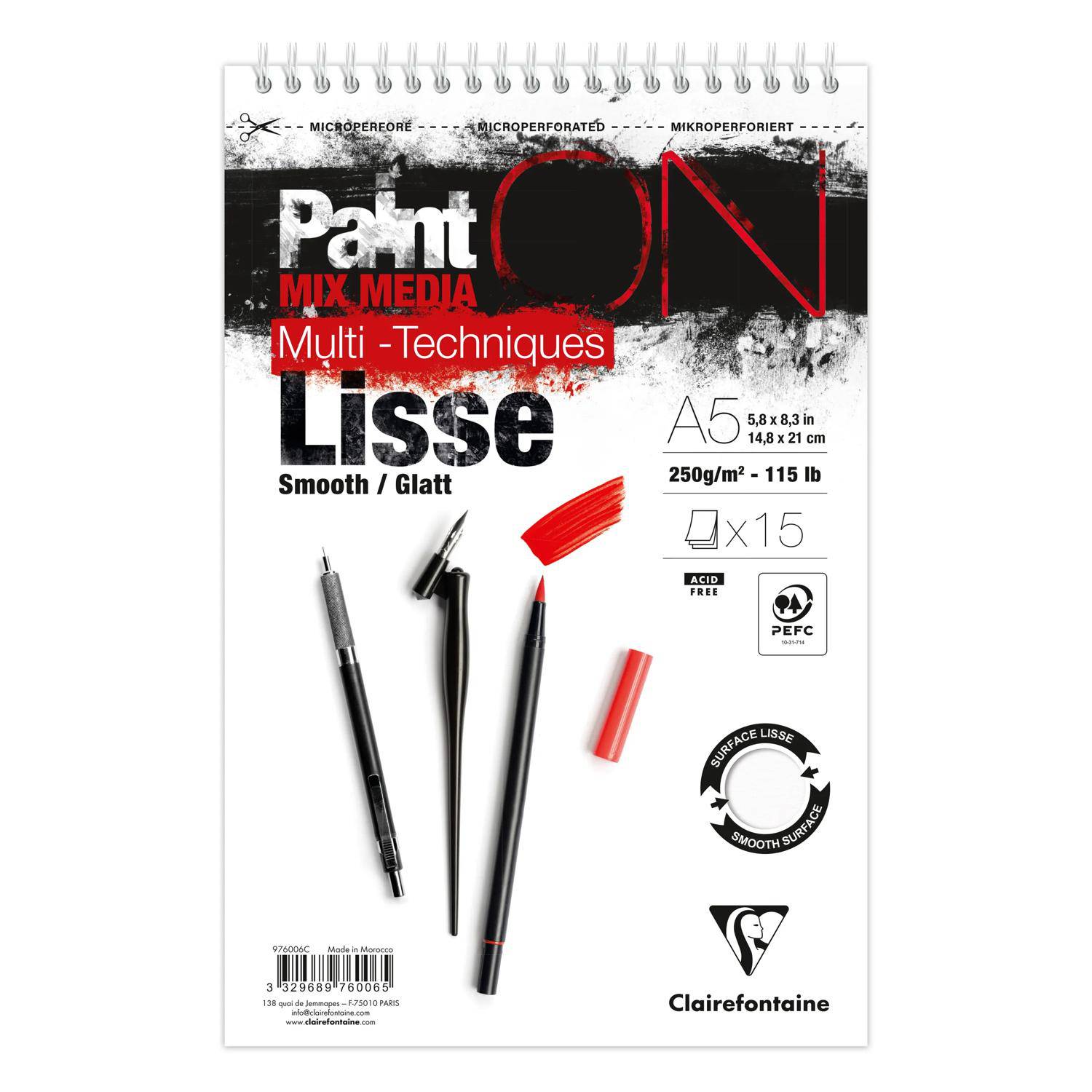 Clairefontaine 4x PaintON-glatt Spir 15Bl 250 g A5+ 976006C