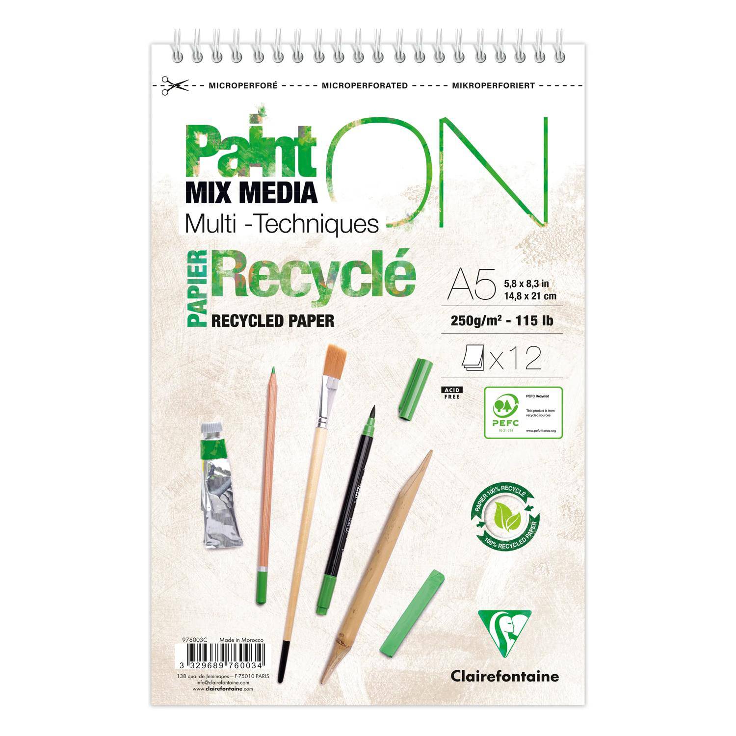 Clairefontaine 4x PaintON RC gekoer Spi 12Bl 250g A5+ 976003C